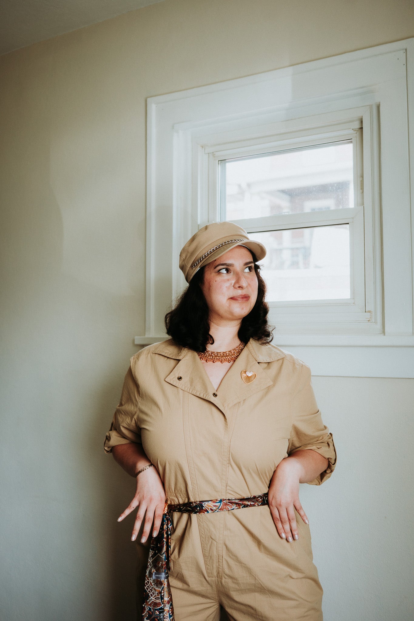 Mckinnlee's Wild Safari Jumpsuit with Heart Brooch and Tie Belt