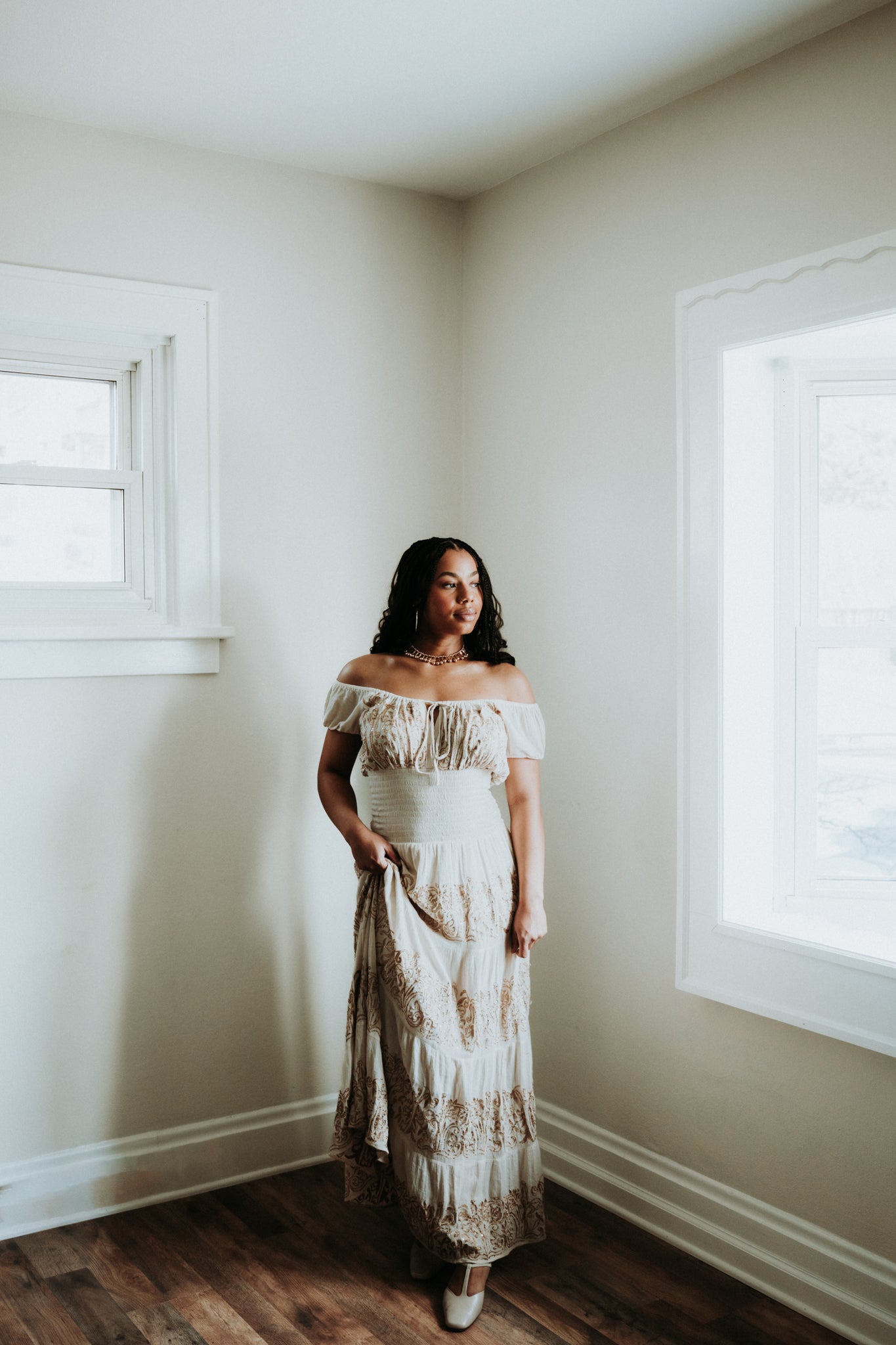 Charli's Cream & Gold Embroidered Dress