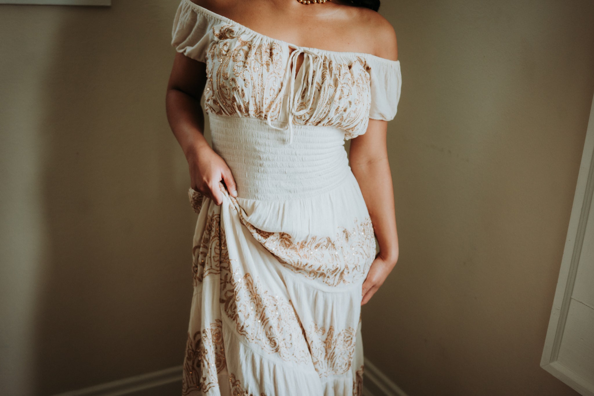 Charli's Cream & Gold Embroidered Dress