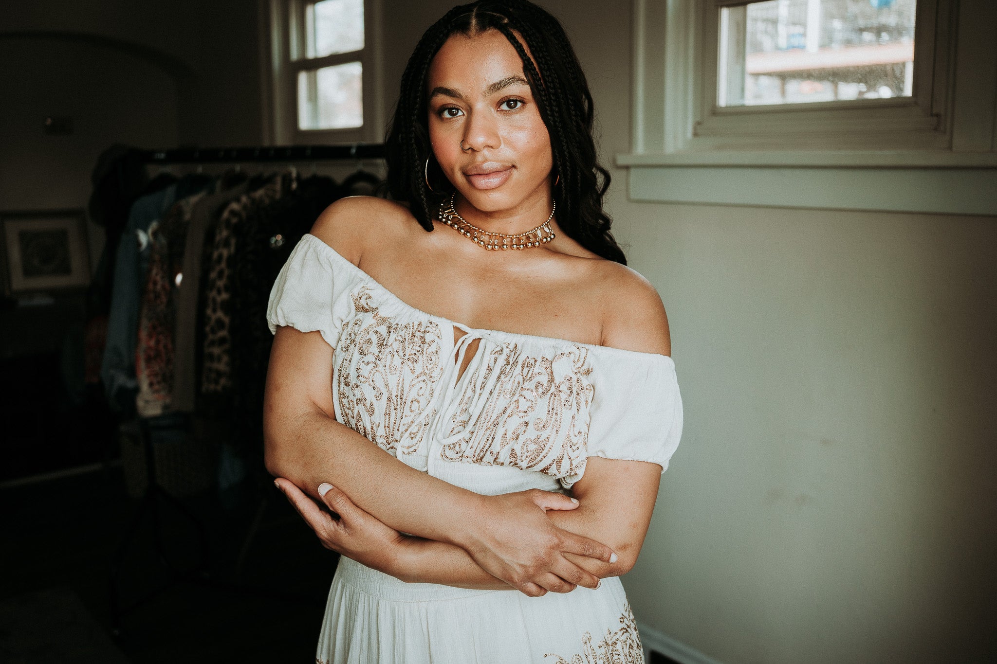 Charli's Cream & Gold Embroidered Dress