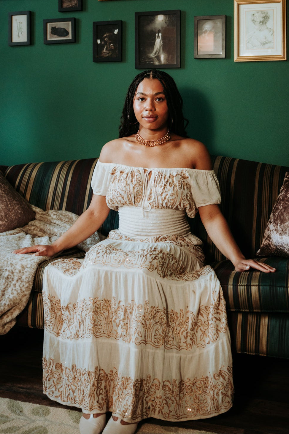 Charli's Cream & Gold Embroidered Dress