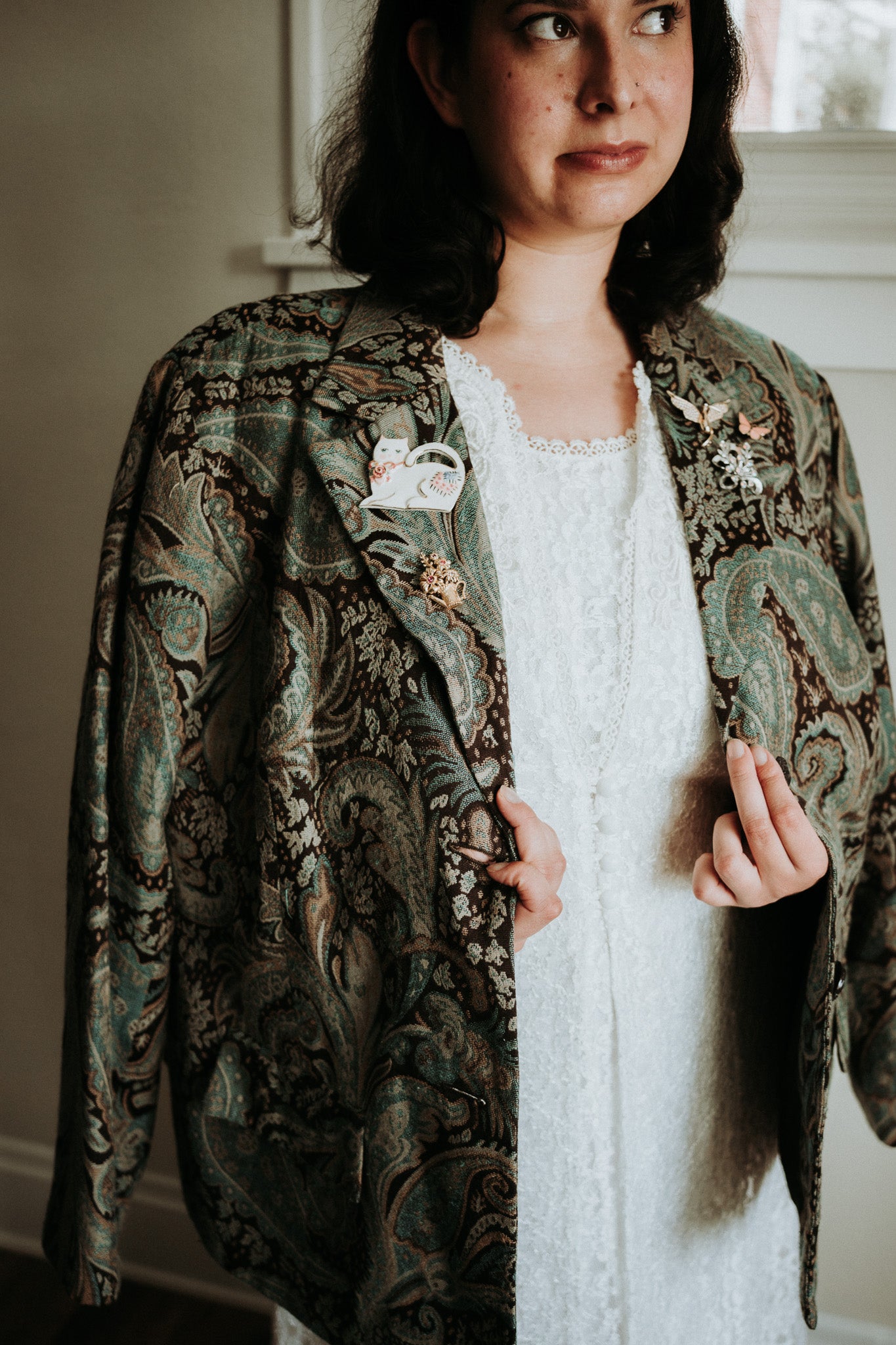 Mckinnlee's Blue Paisley Brooched Out Blazer
