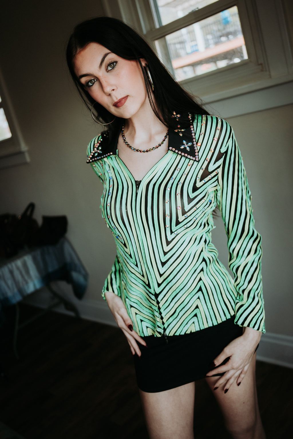 Ren's Lime Green Bedazzled Going Out Top