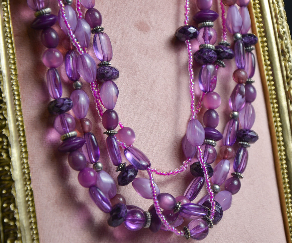 Purple Beaded Multichain Necklace