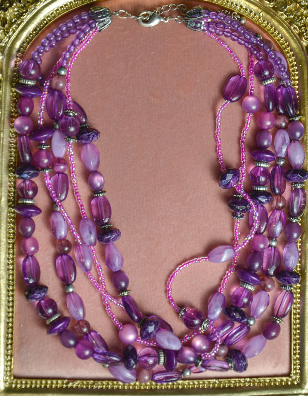 Purple Beaded Multichain Necklace