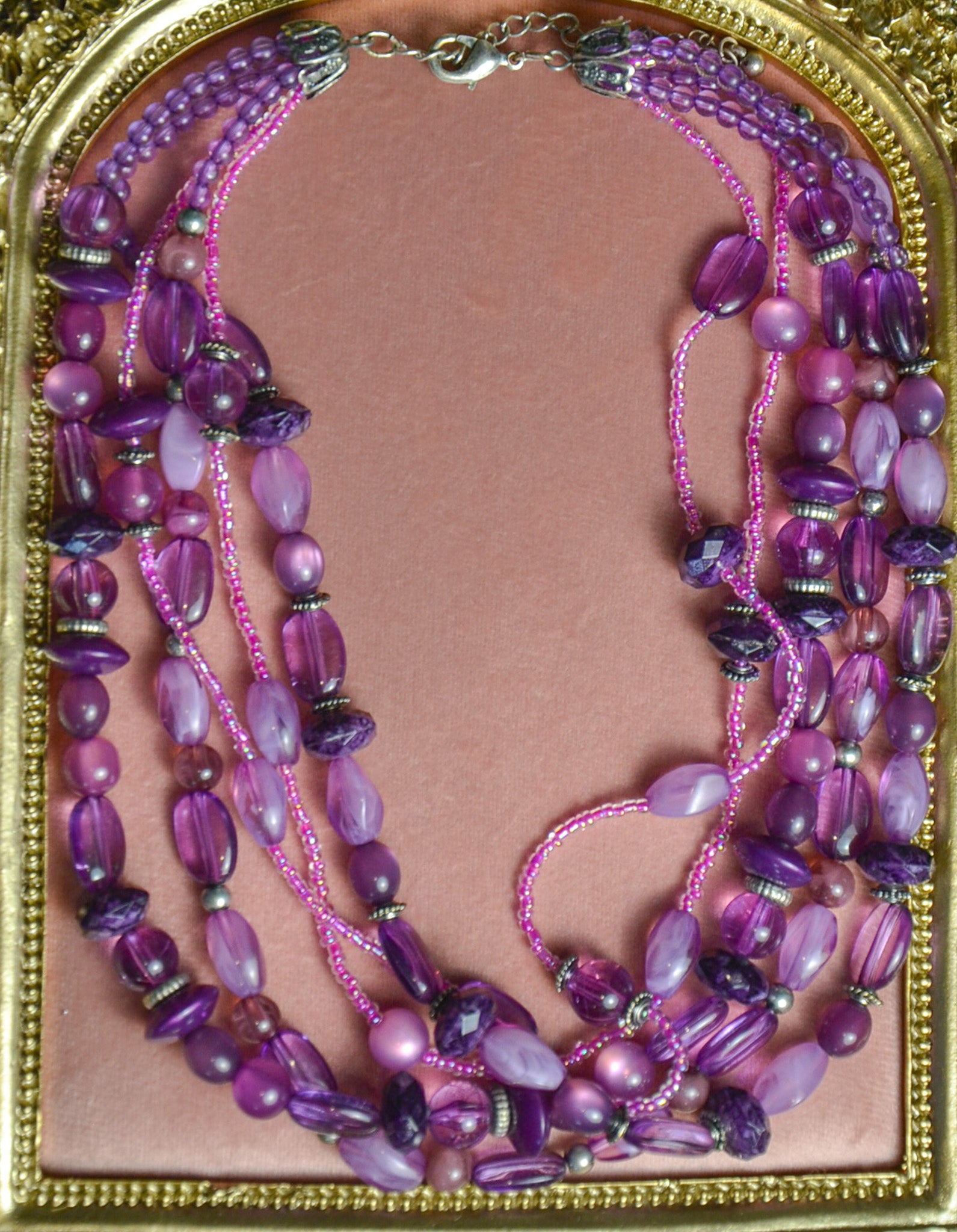 Purple Beaded Multichain Necklace