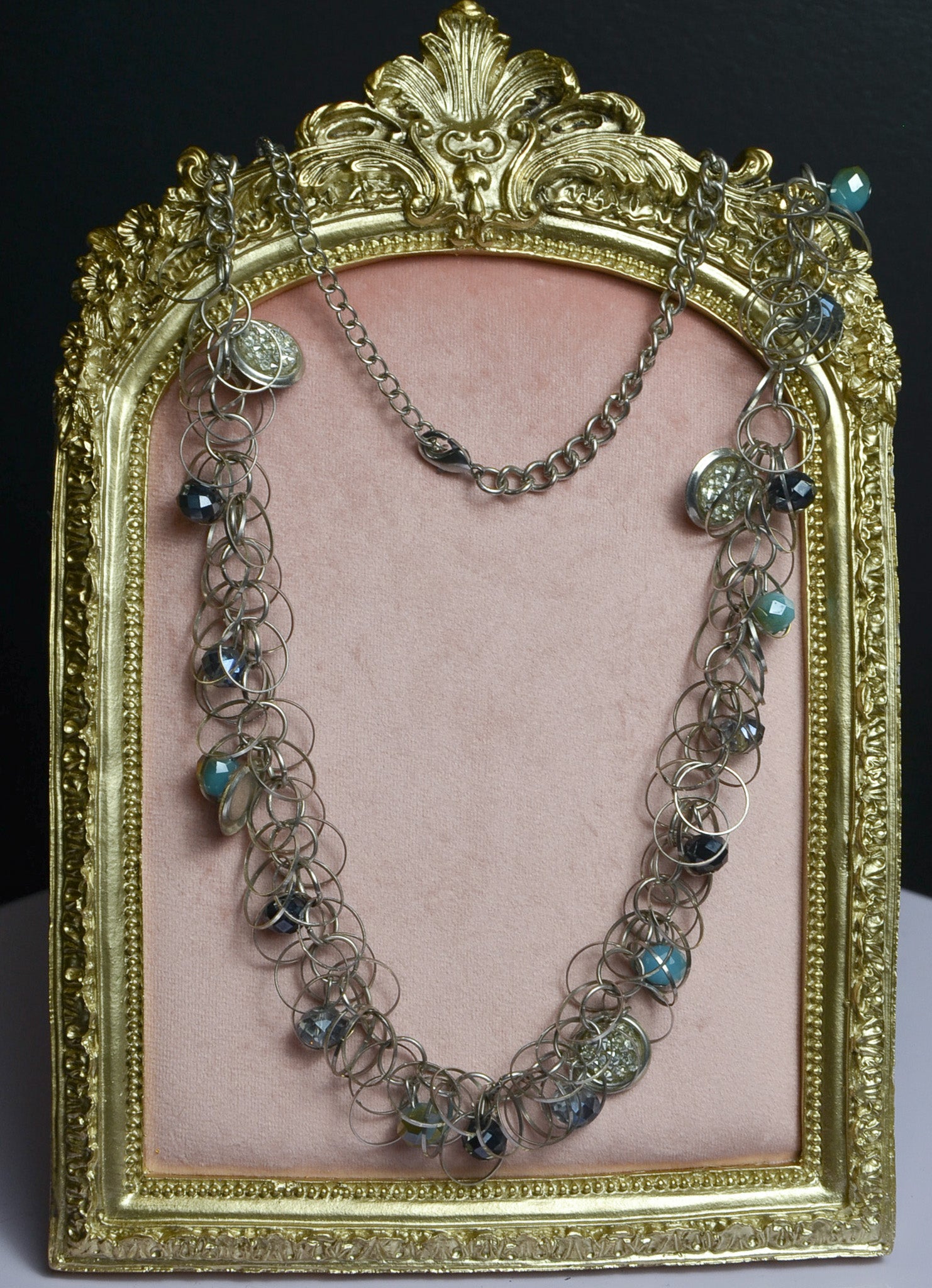Silver and Blue Hoop Necklace