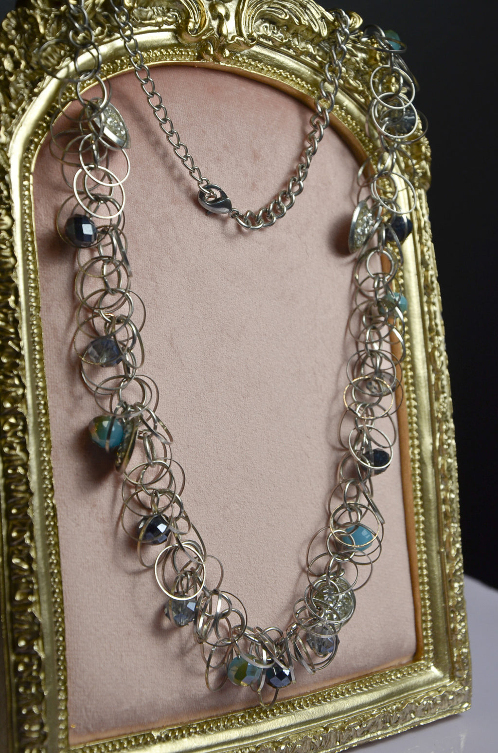 Silver and Blue Hoop Necklace
