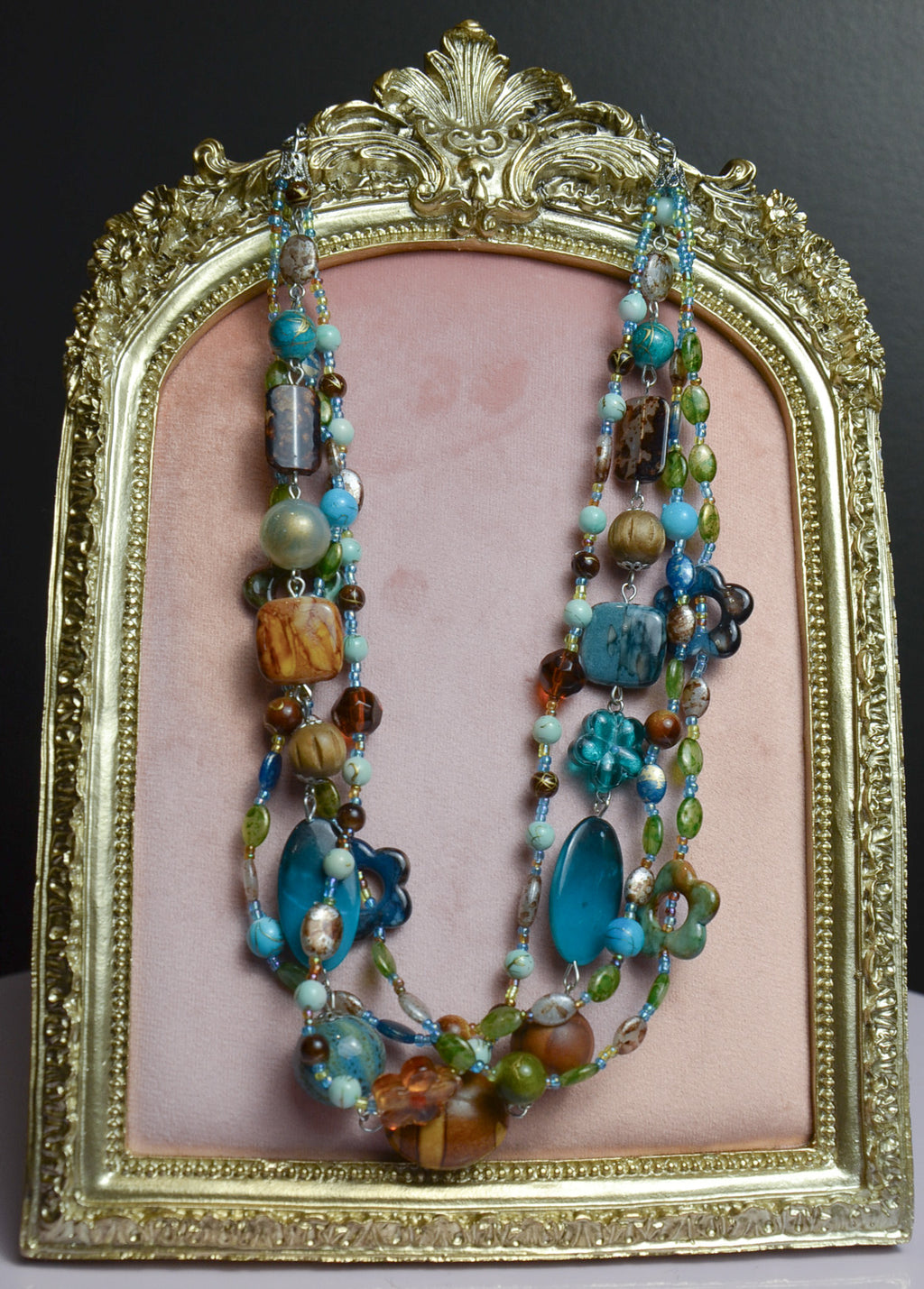 Y2K Blue and Brown Beaded Necklace