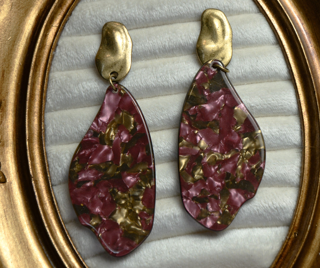 Purple and Gold Marbled Earrings