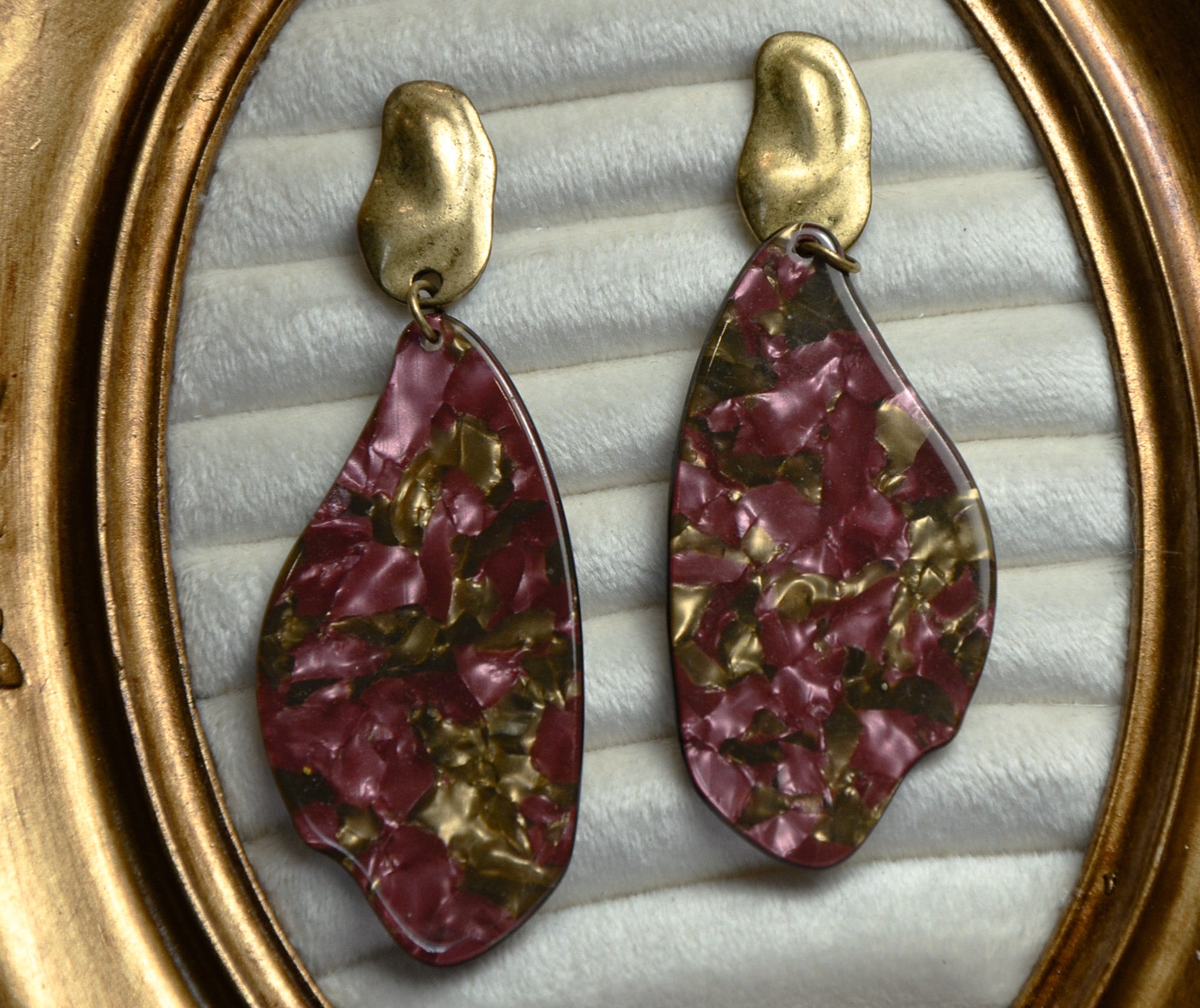 Purple and Gold Marbled Earrings