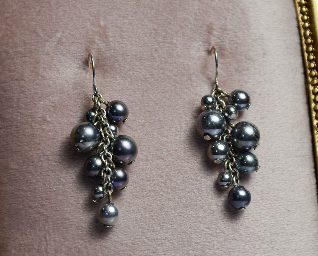 Silver and Purple Pearl Dangle Earrings