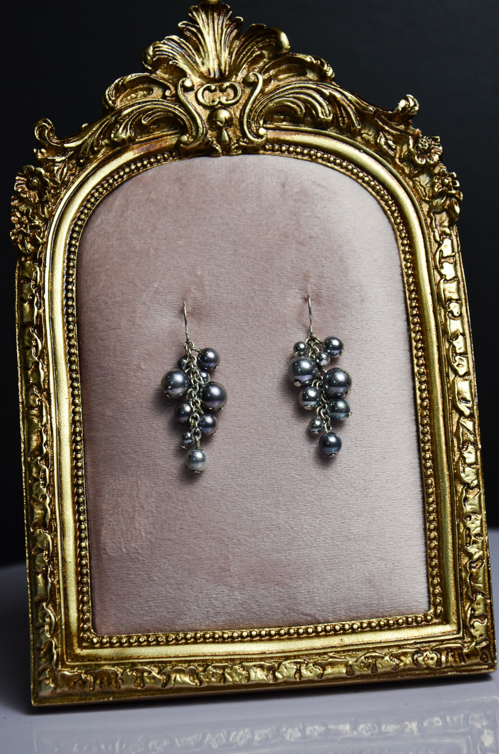 Silver and Purple Pearl Dangle Earrings