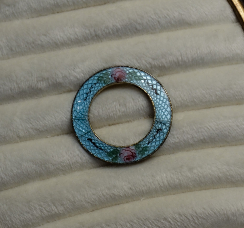 Blue Porcelain Gold Floral Wreath PIn