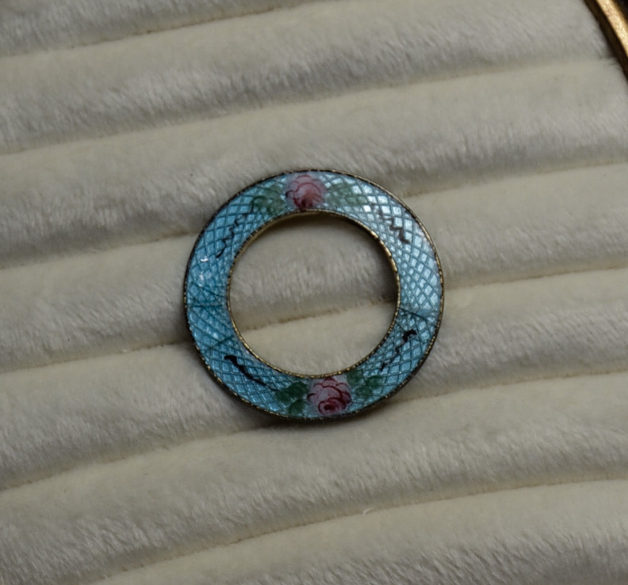 Blue Porcelain Gold Floral Wreath PIn