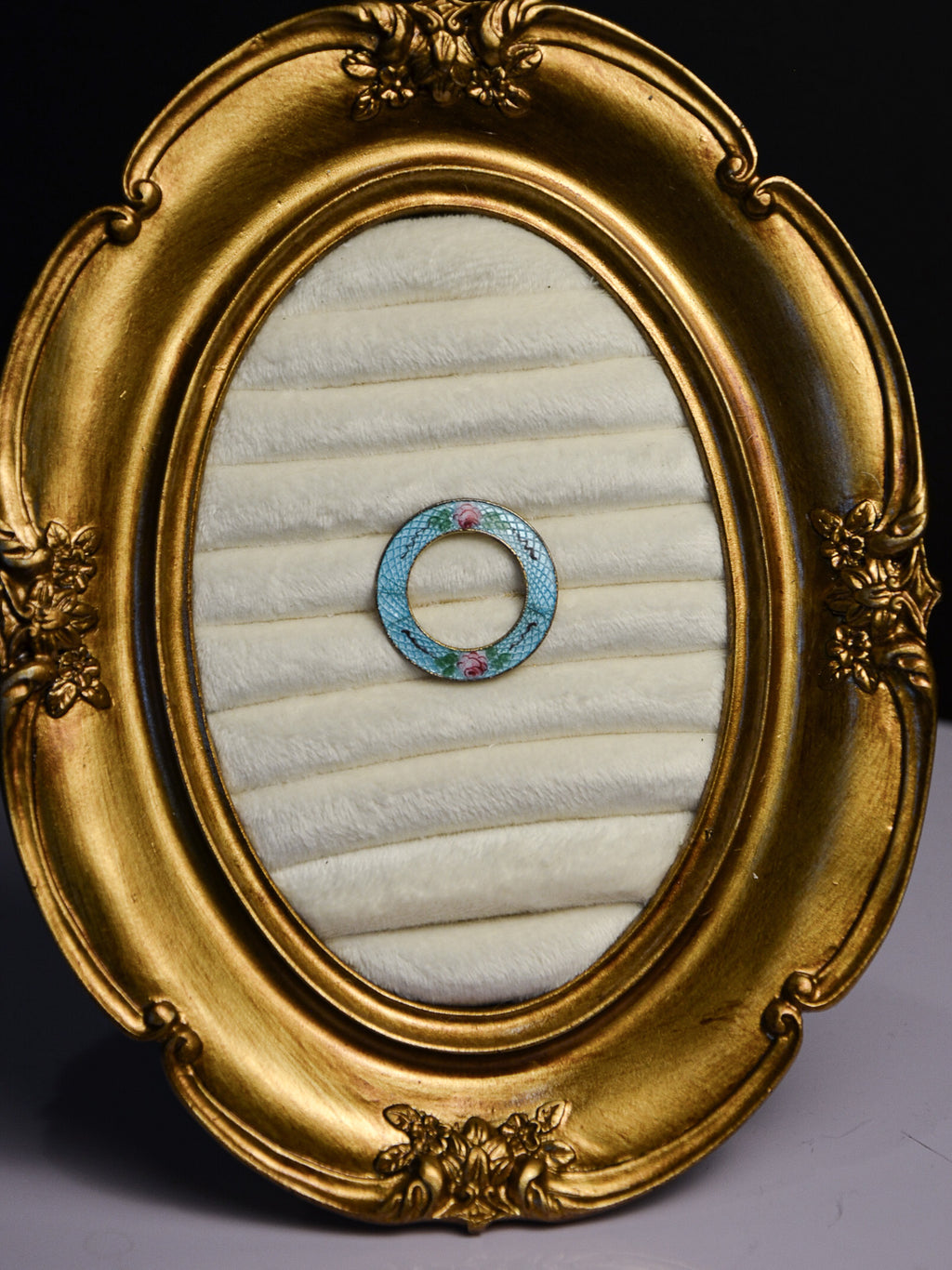 Blue Porcelain Gold Floral Wreath PIn