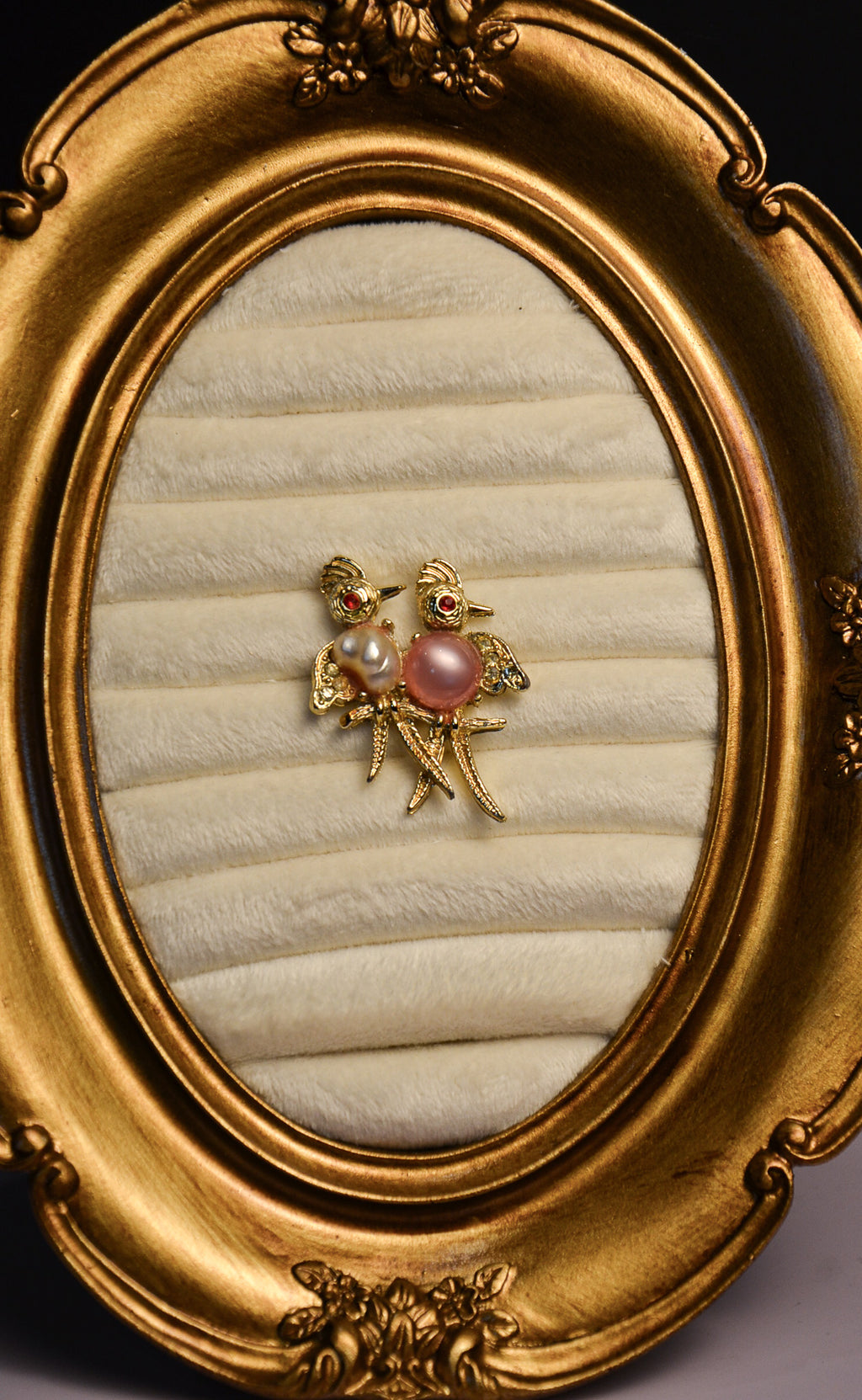 Gold and Pearl Love Bird Brooch