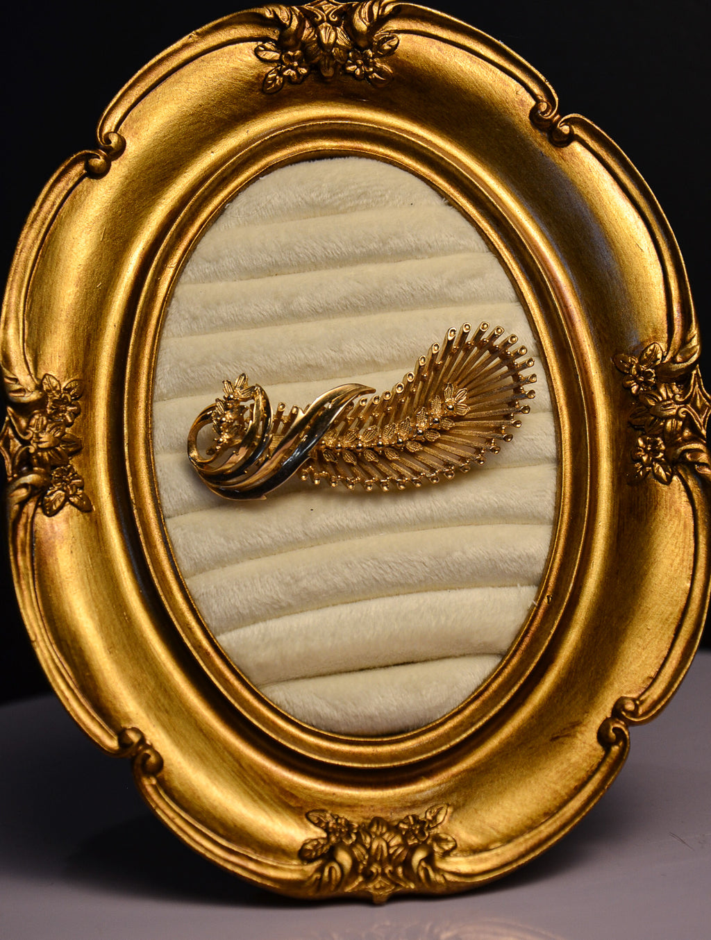 Gold Floral Feather Brooch