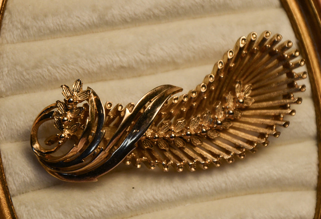 Gold Floral Feather Brooch