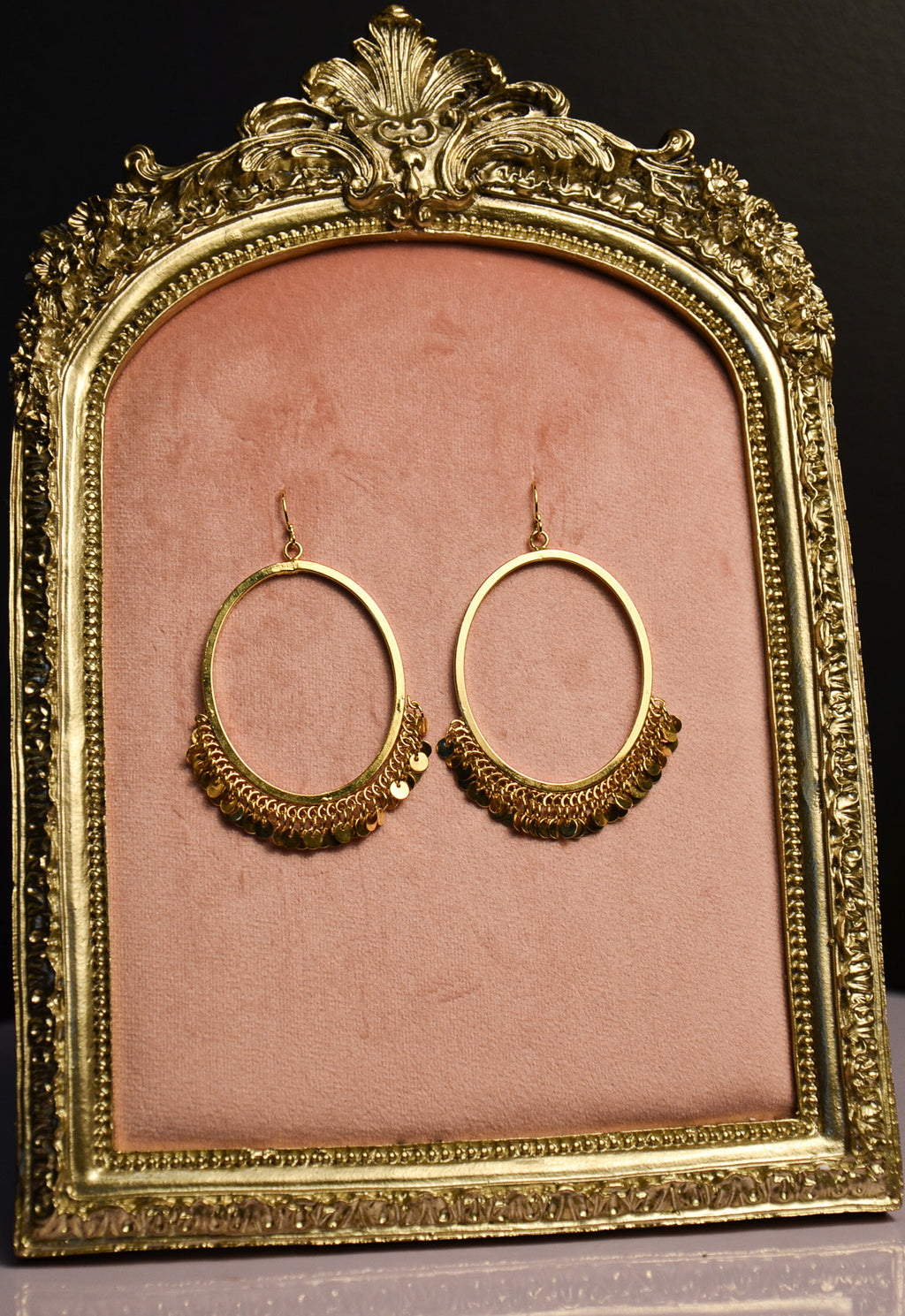 Gold Oval Dangle Earrings