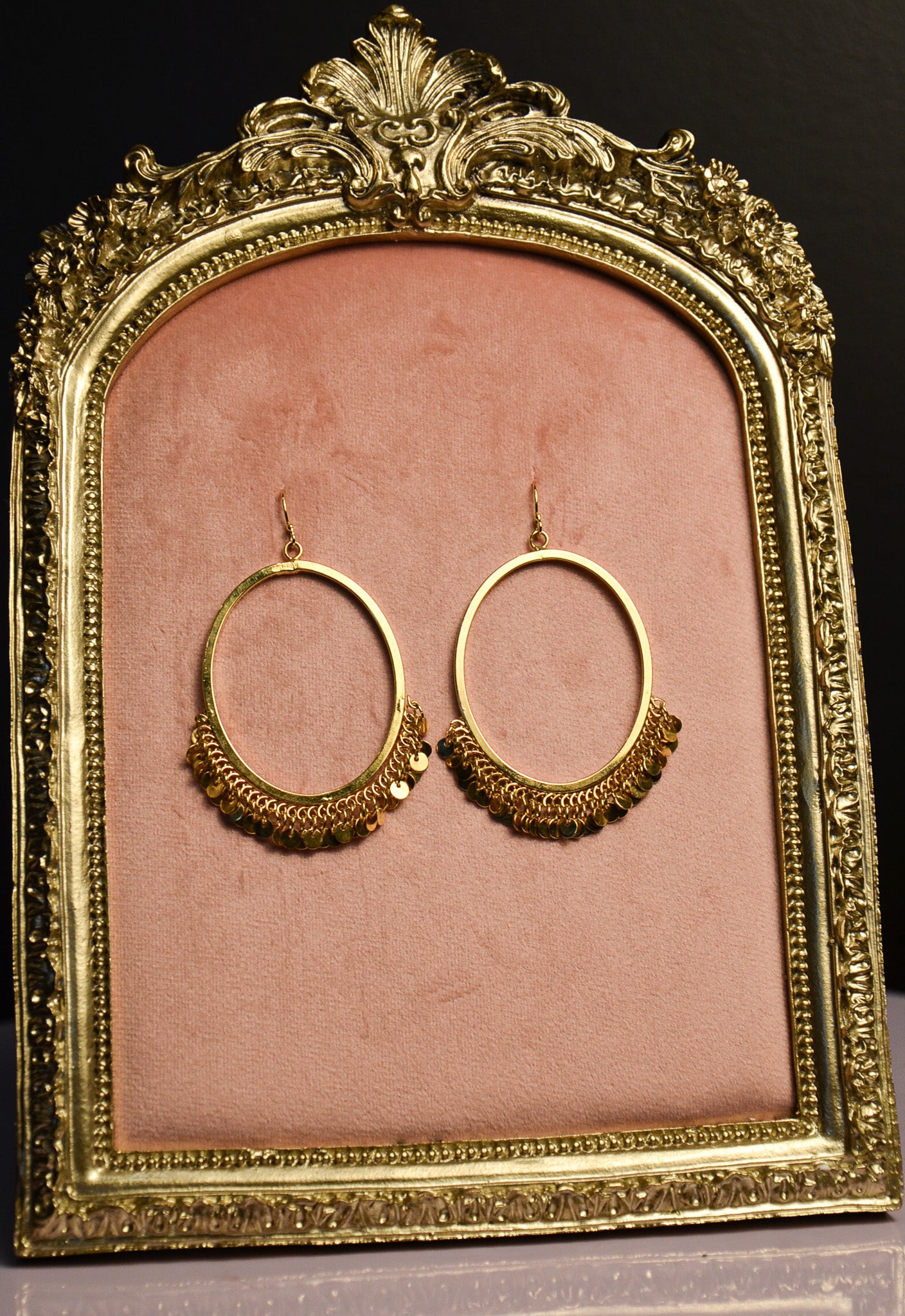 Gold Oval Dangle Earrings