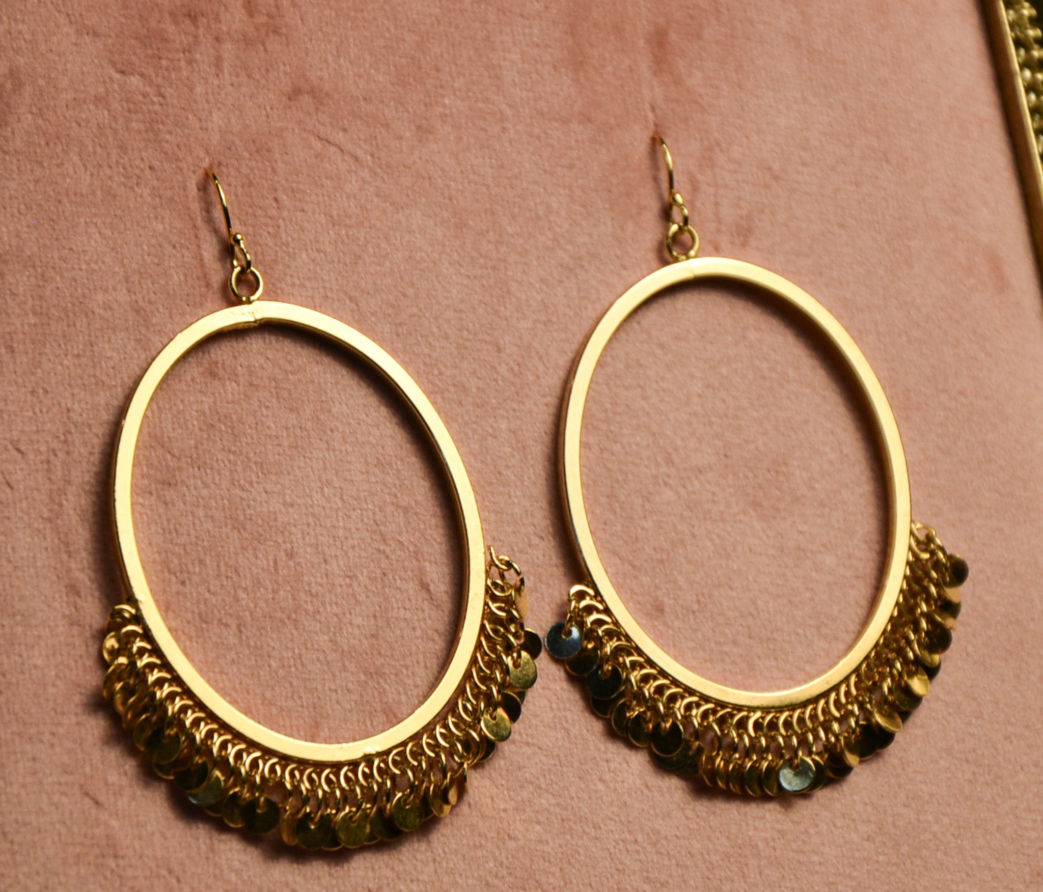 Gold Oval Dangle Earrings