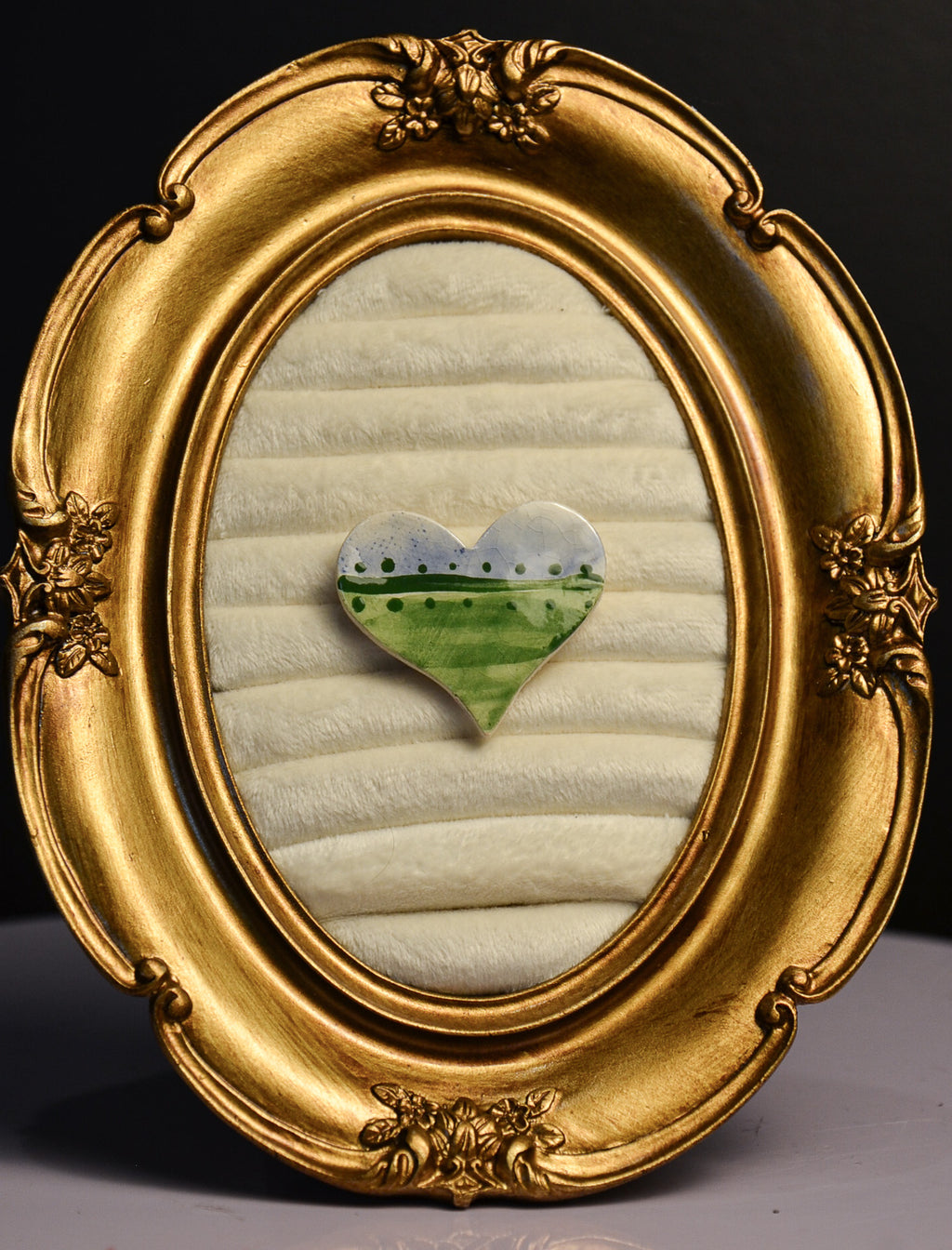 Porcelain Green and Blue Heart Brooch