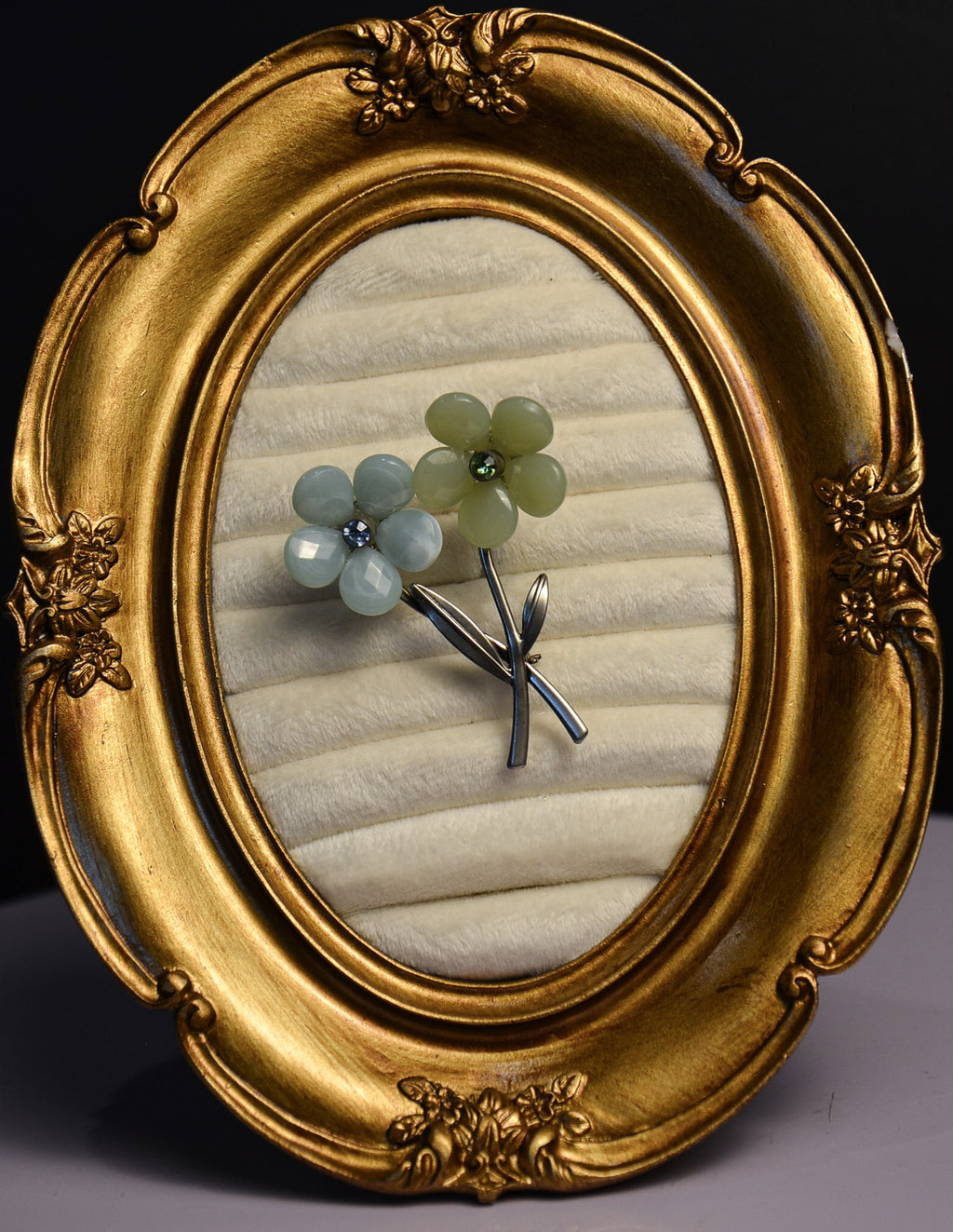 Blue and Green Silver Flower Brooch
