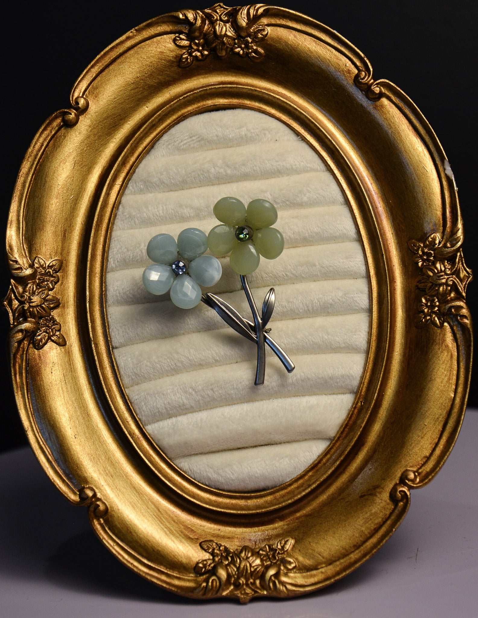 Blue and Green Silver Flower Brooch