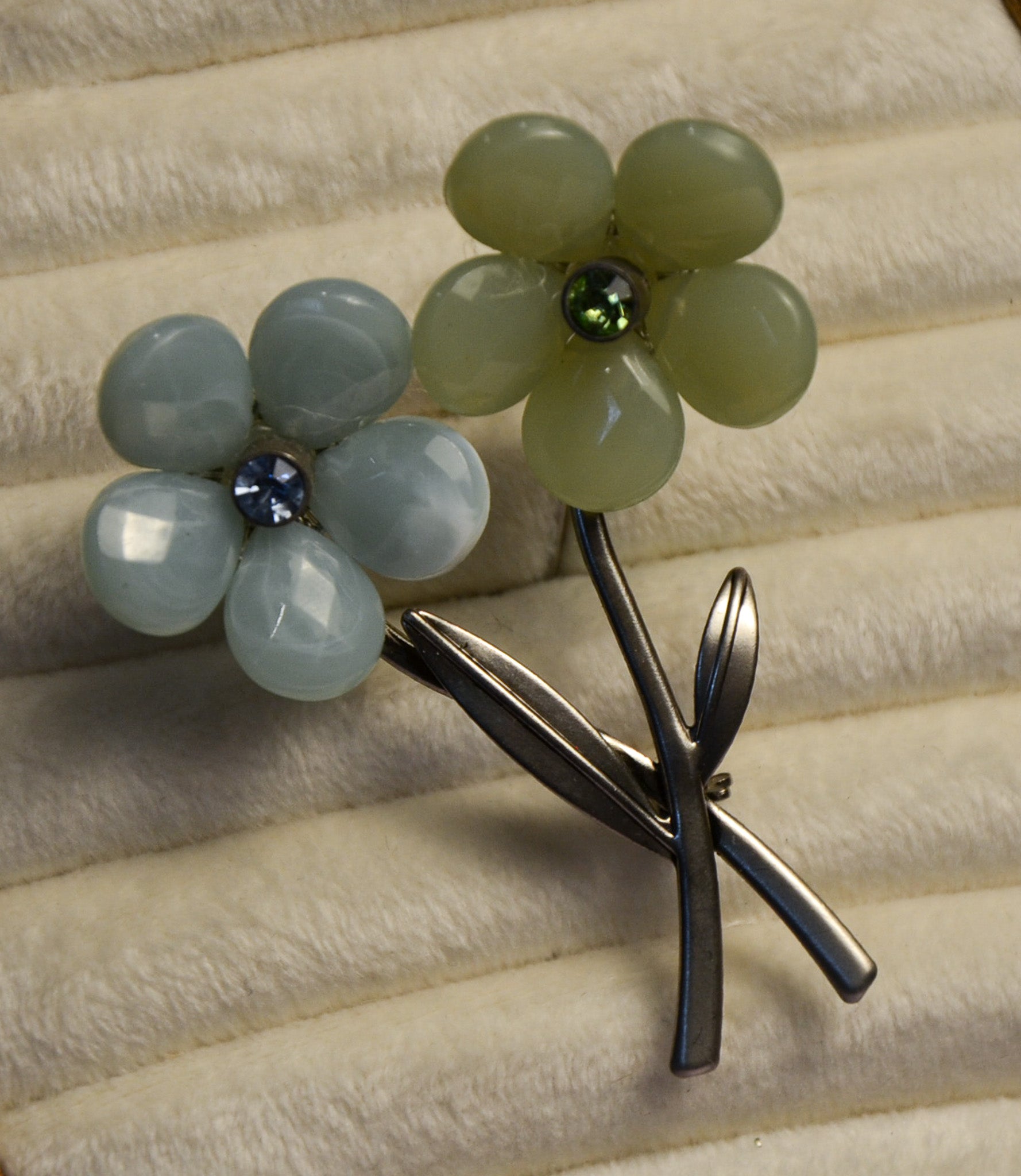Blue and Green Silver Flower Brooch