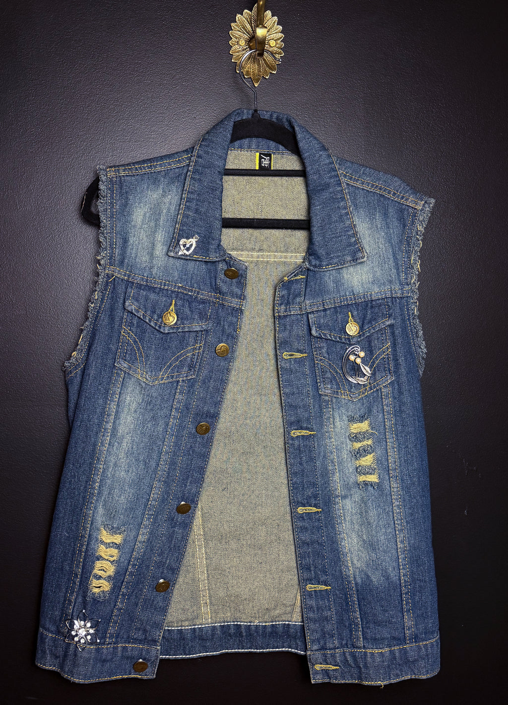 Denim Brooched Out Vest