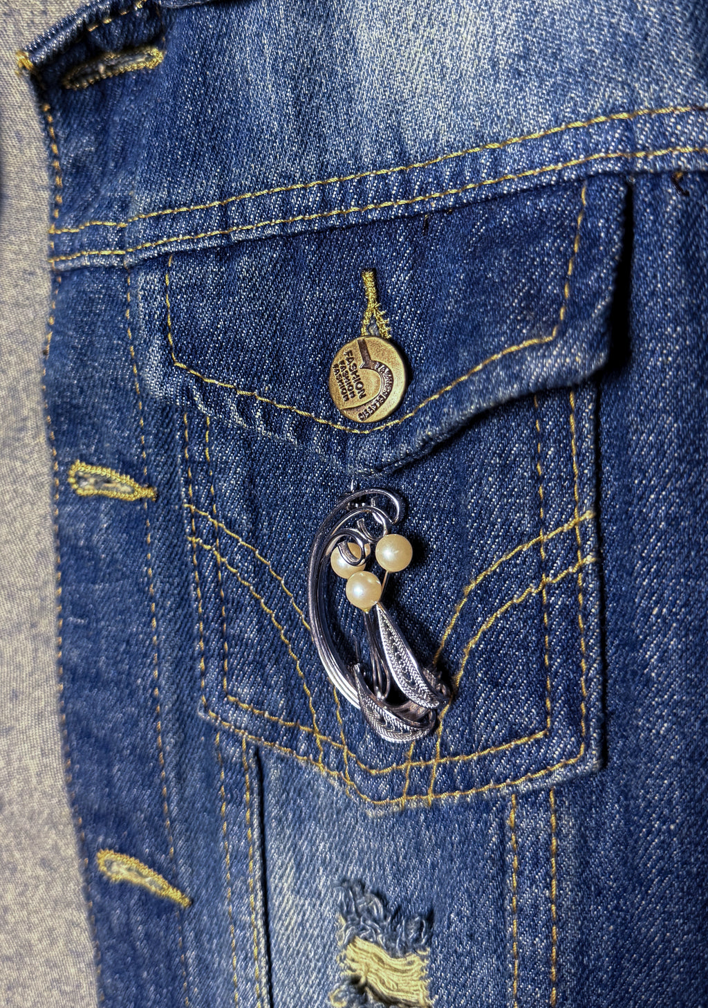 Denim Brooched Out Vest