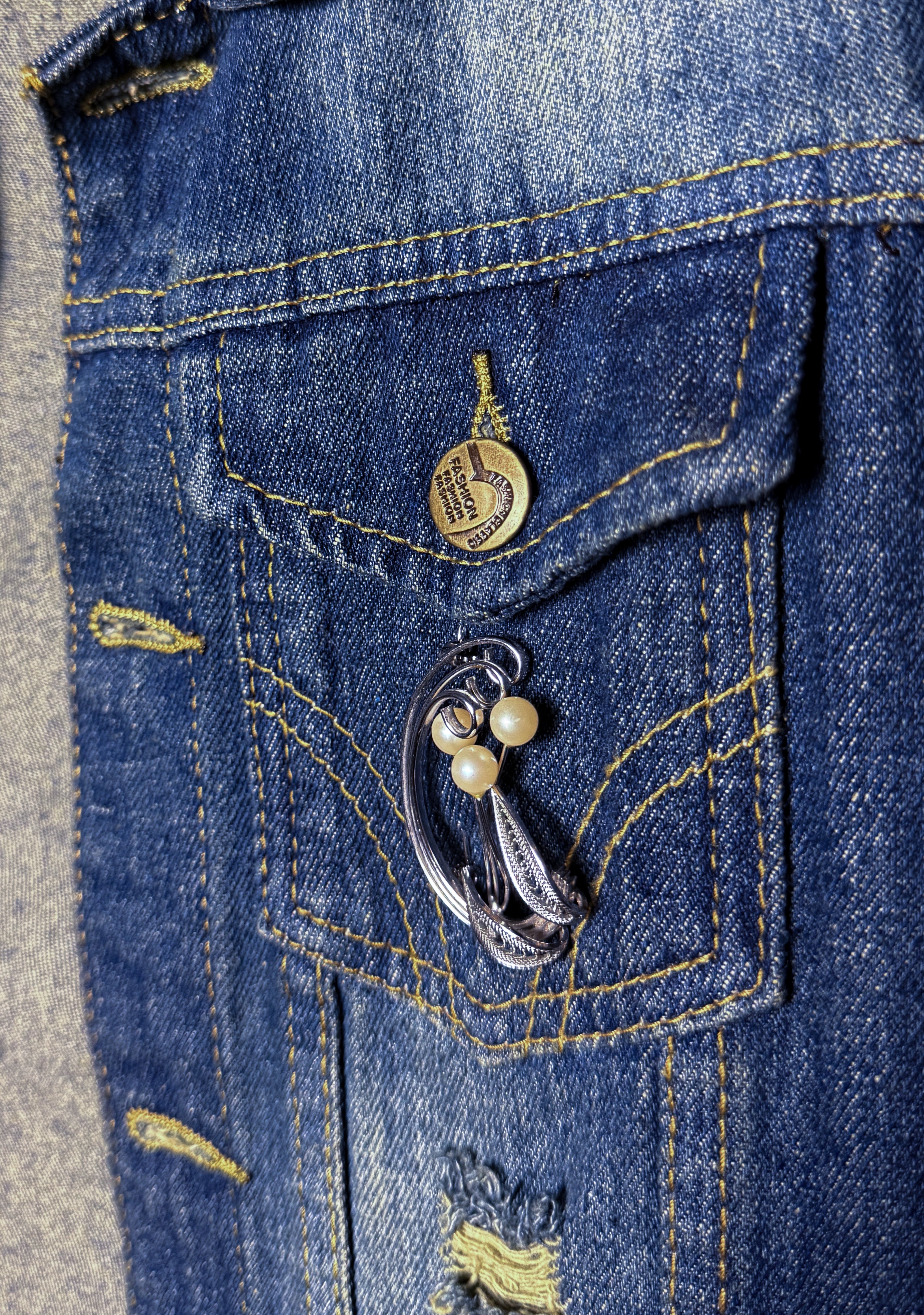 Denim Brooched Out Vest