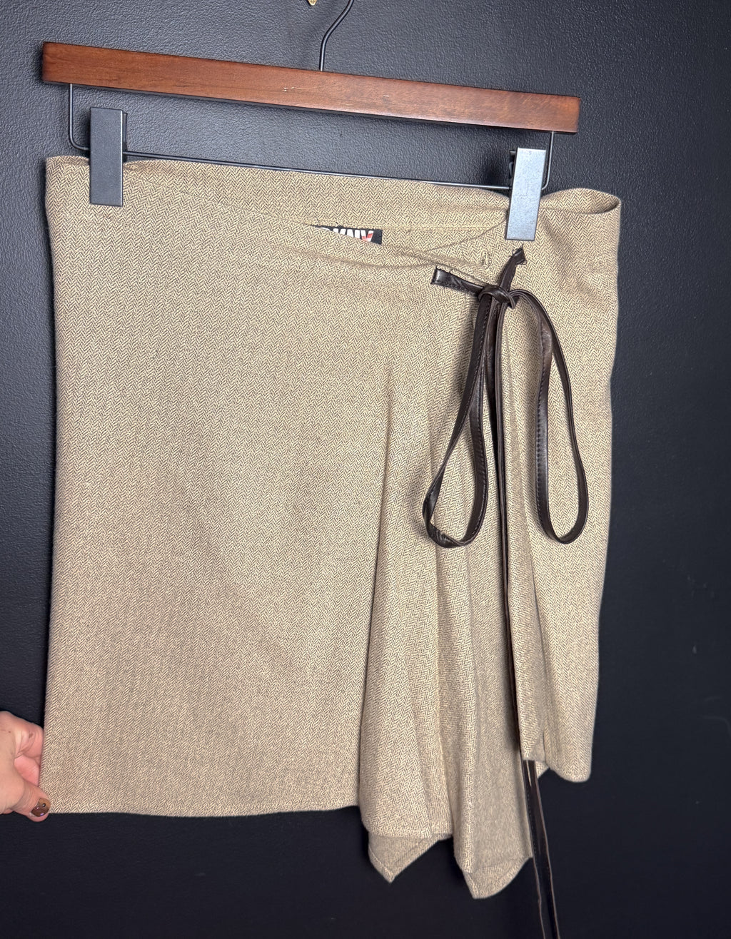 DKNY Mini Skirt with Leather Bow Tie