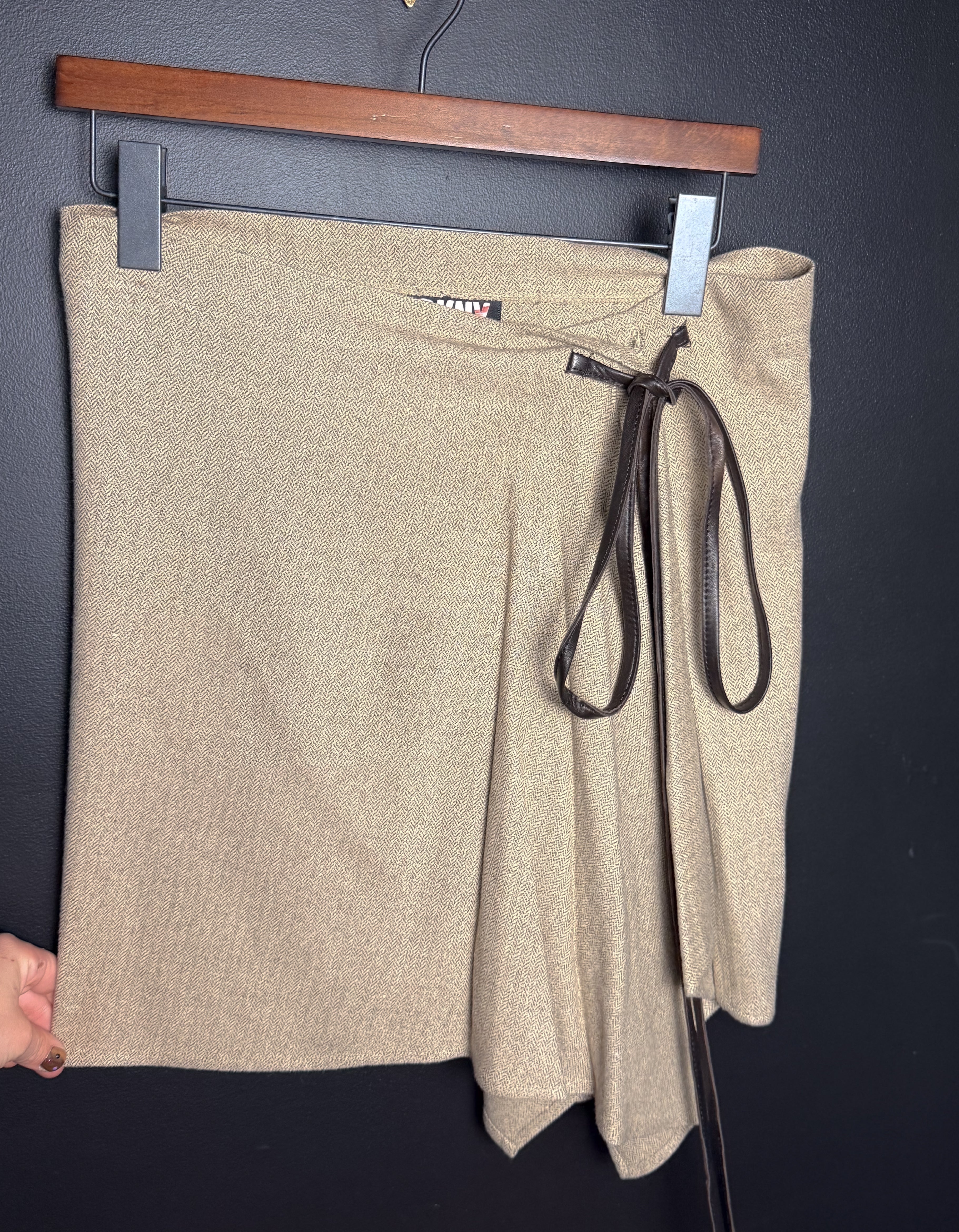 DKNY Mini Skirt with Leather Bow Tie