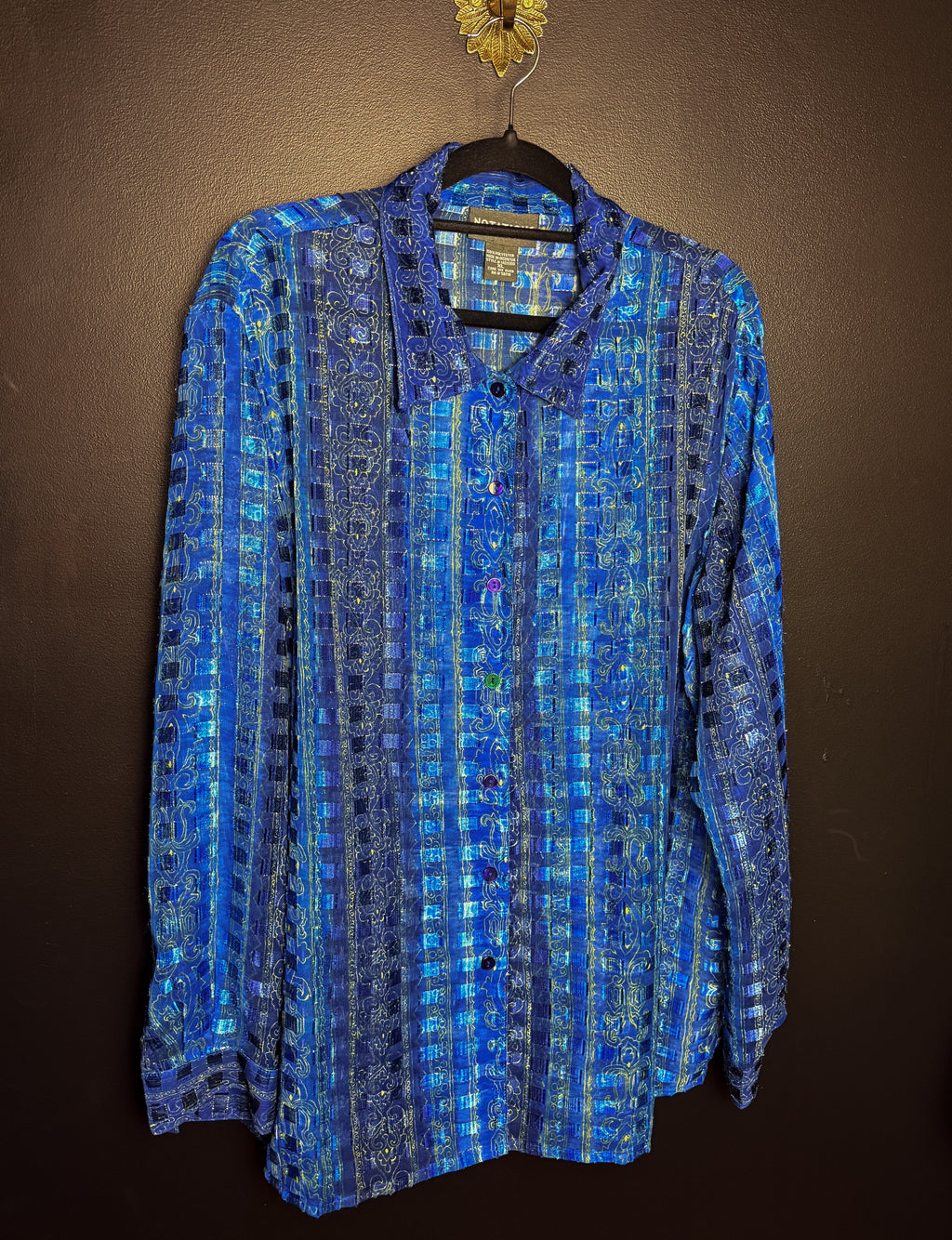 Vintage Notations Sheer Blue Button Down