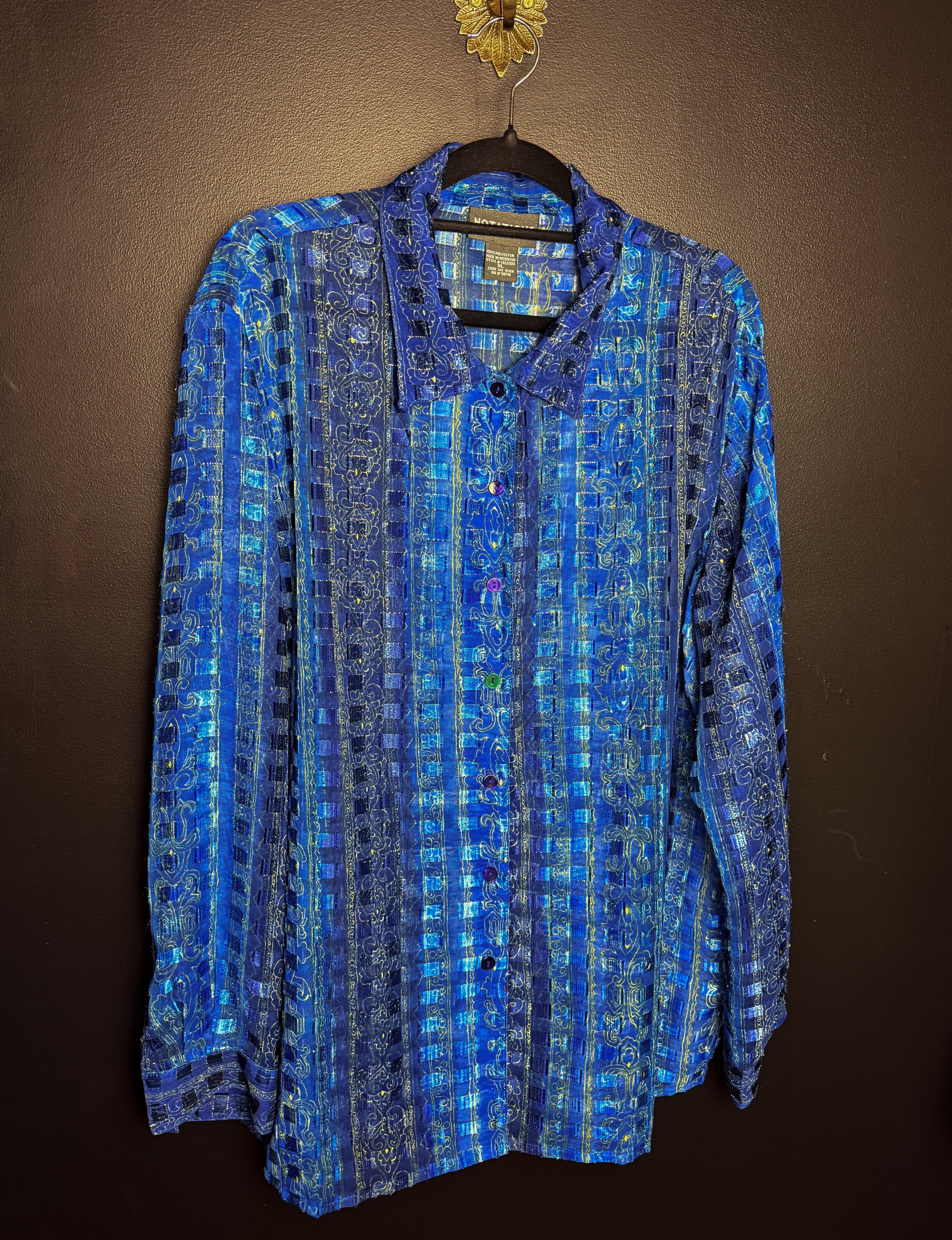 Vintage Notations Sheer Blue Button Down