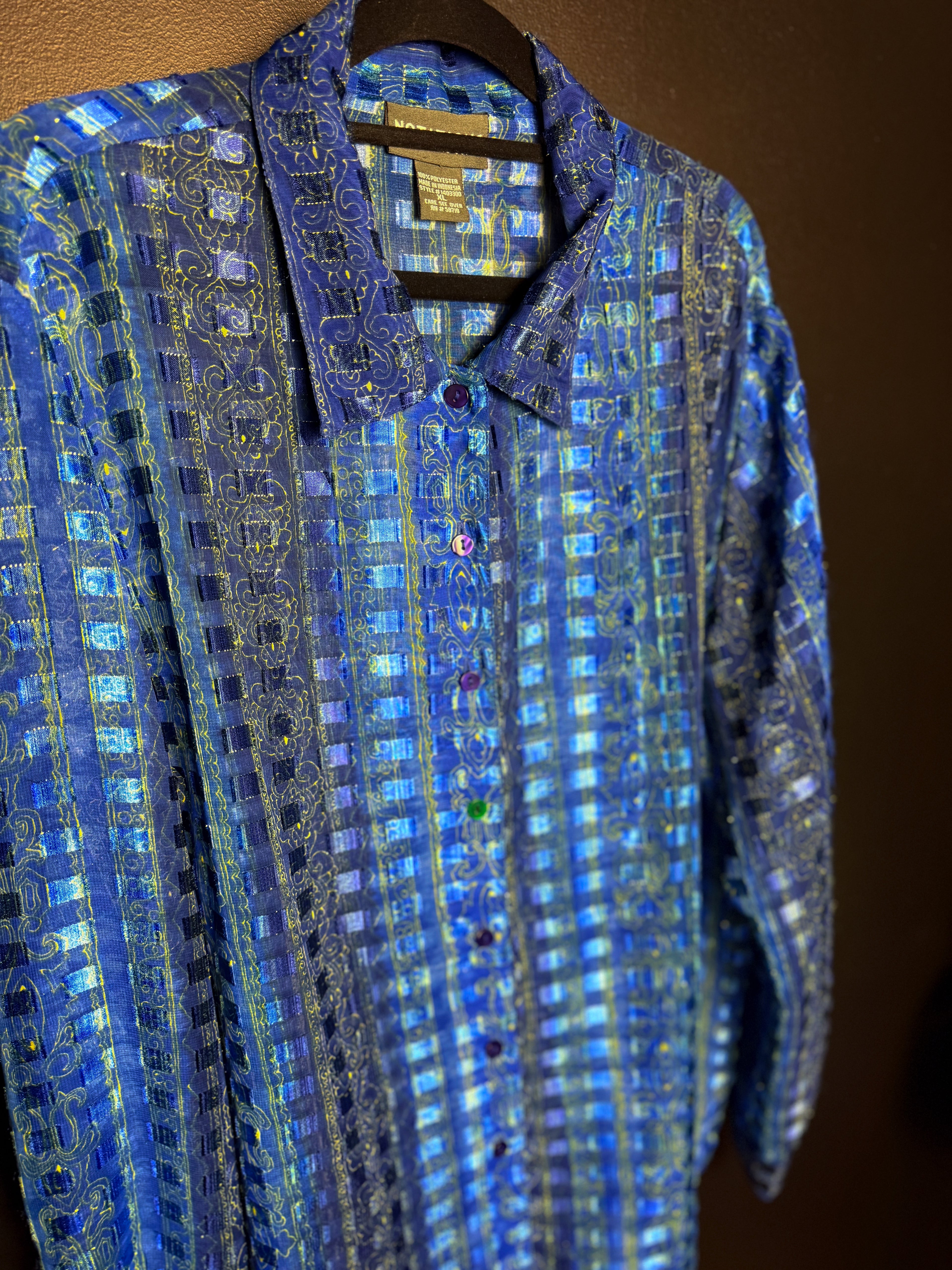 Vintage Notations Sheer Blue Button Down