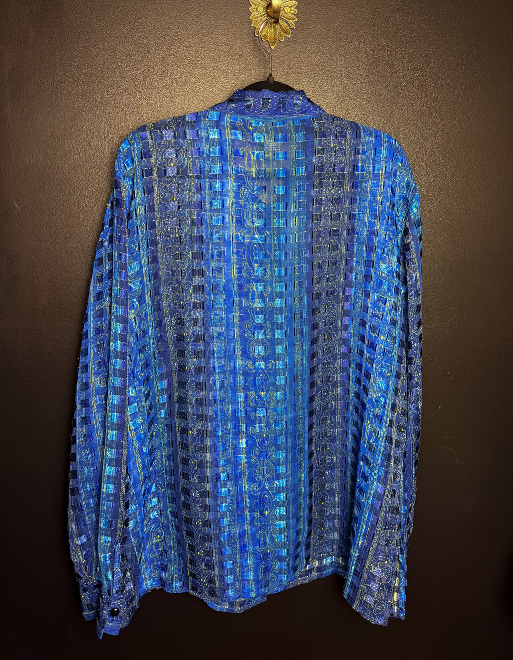 Vintage Notations Sheer Blue Button Down