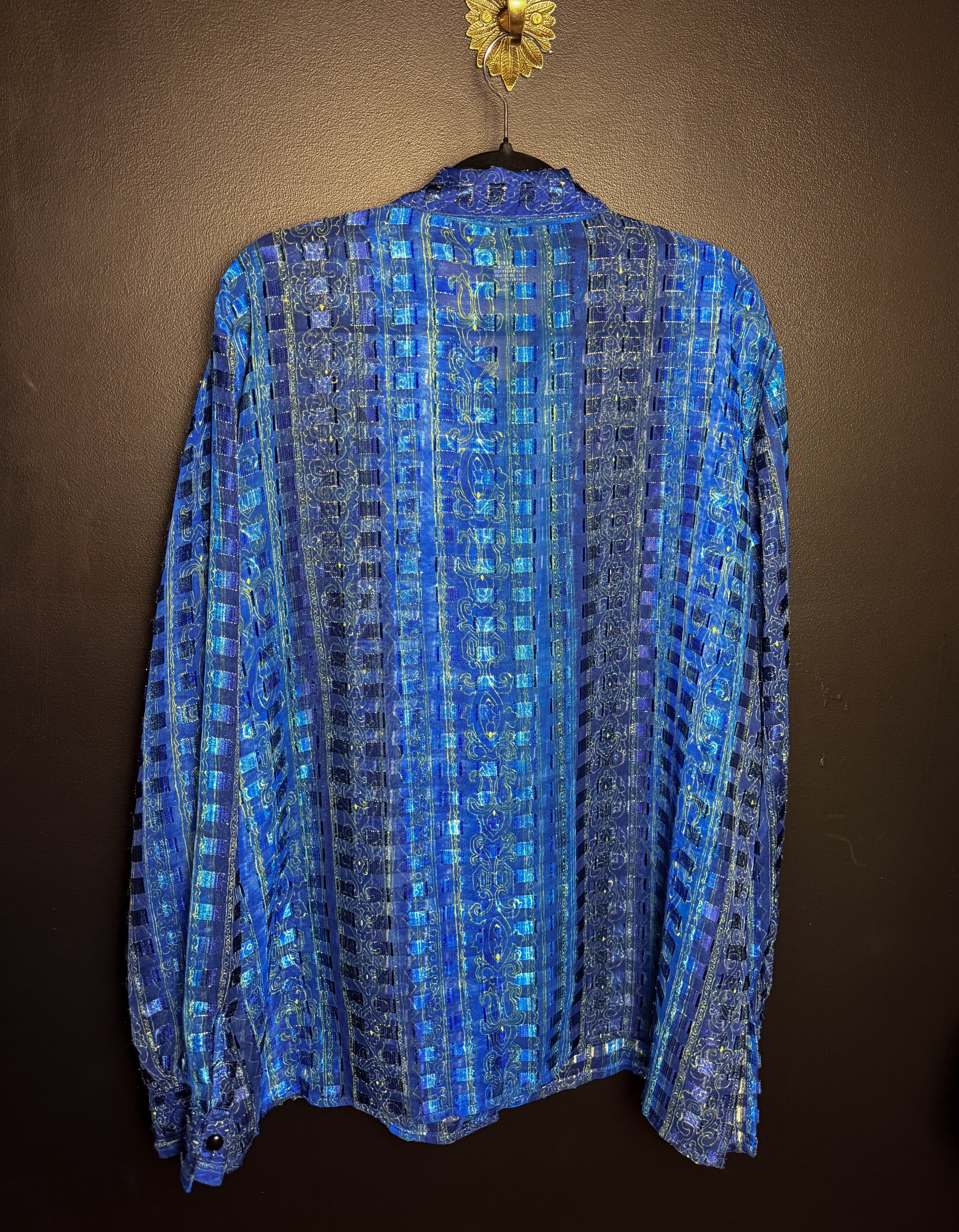 Vintage Notations Sheer Blue Button Down