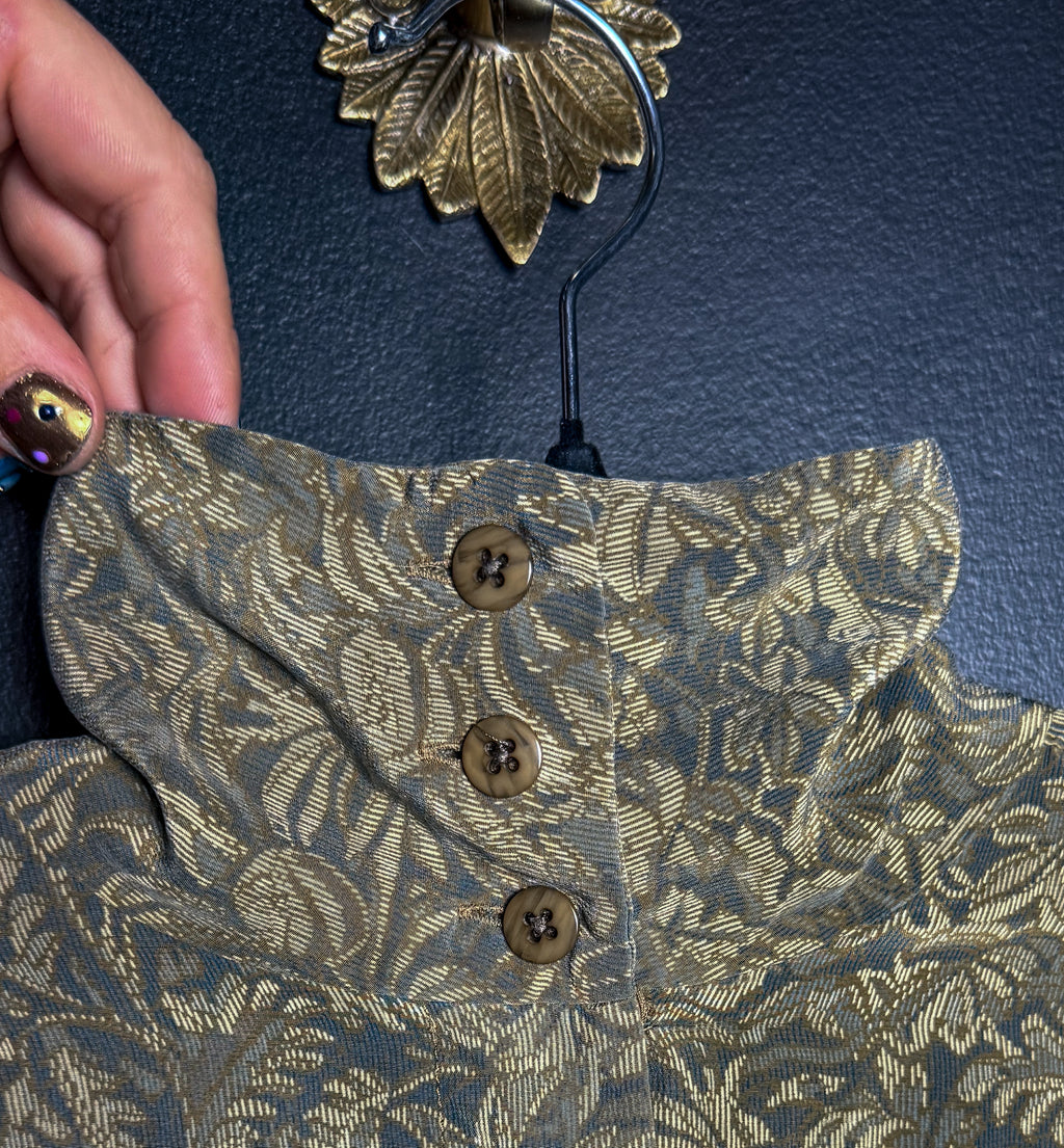 1980's Linda Allard Neutral Paisley Convertible Button Down