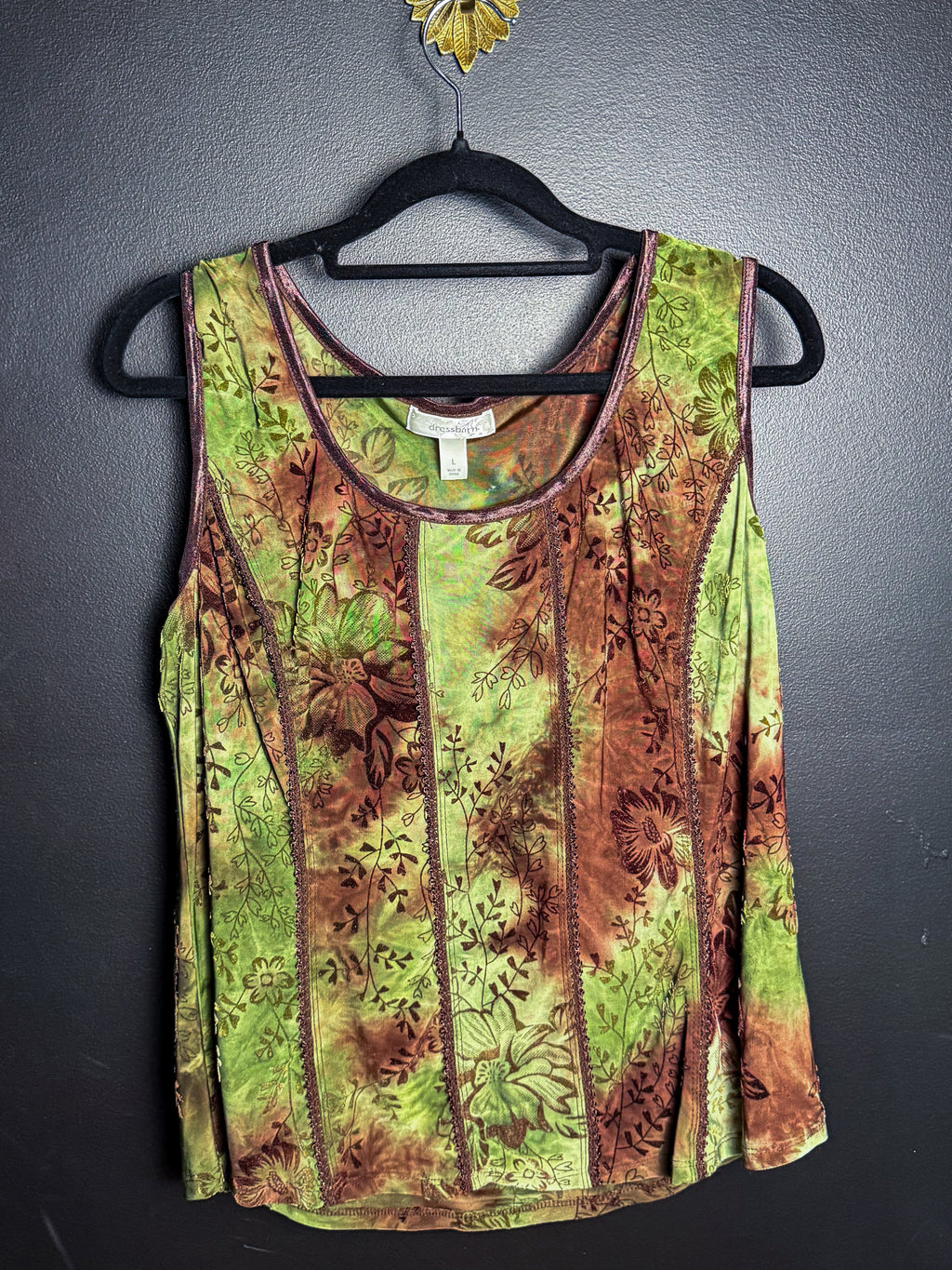 Fairy Core Green and Brown Floral Tank