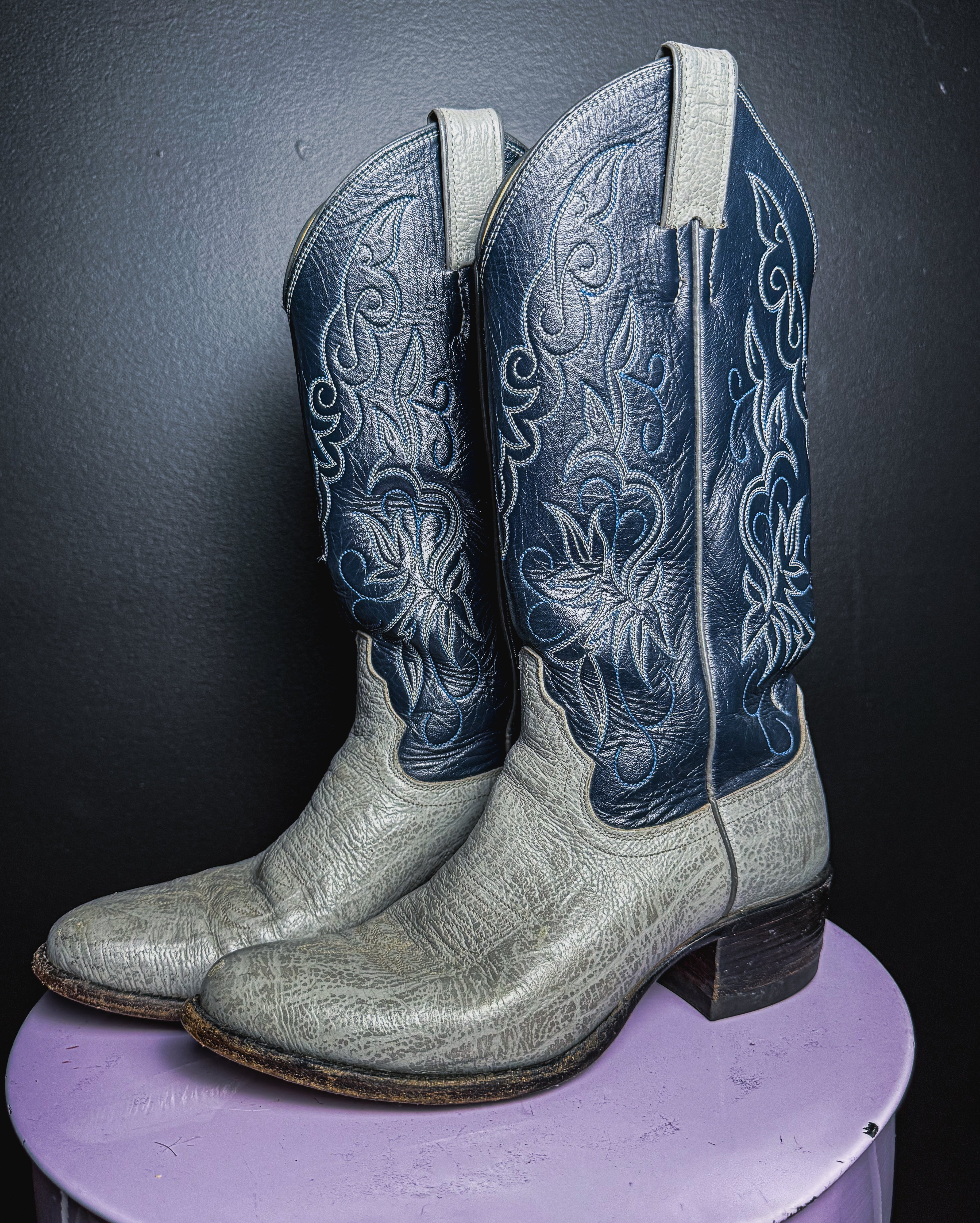 Botas Justin grises y azules de 1983