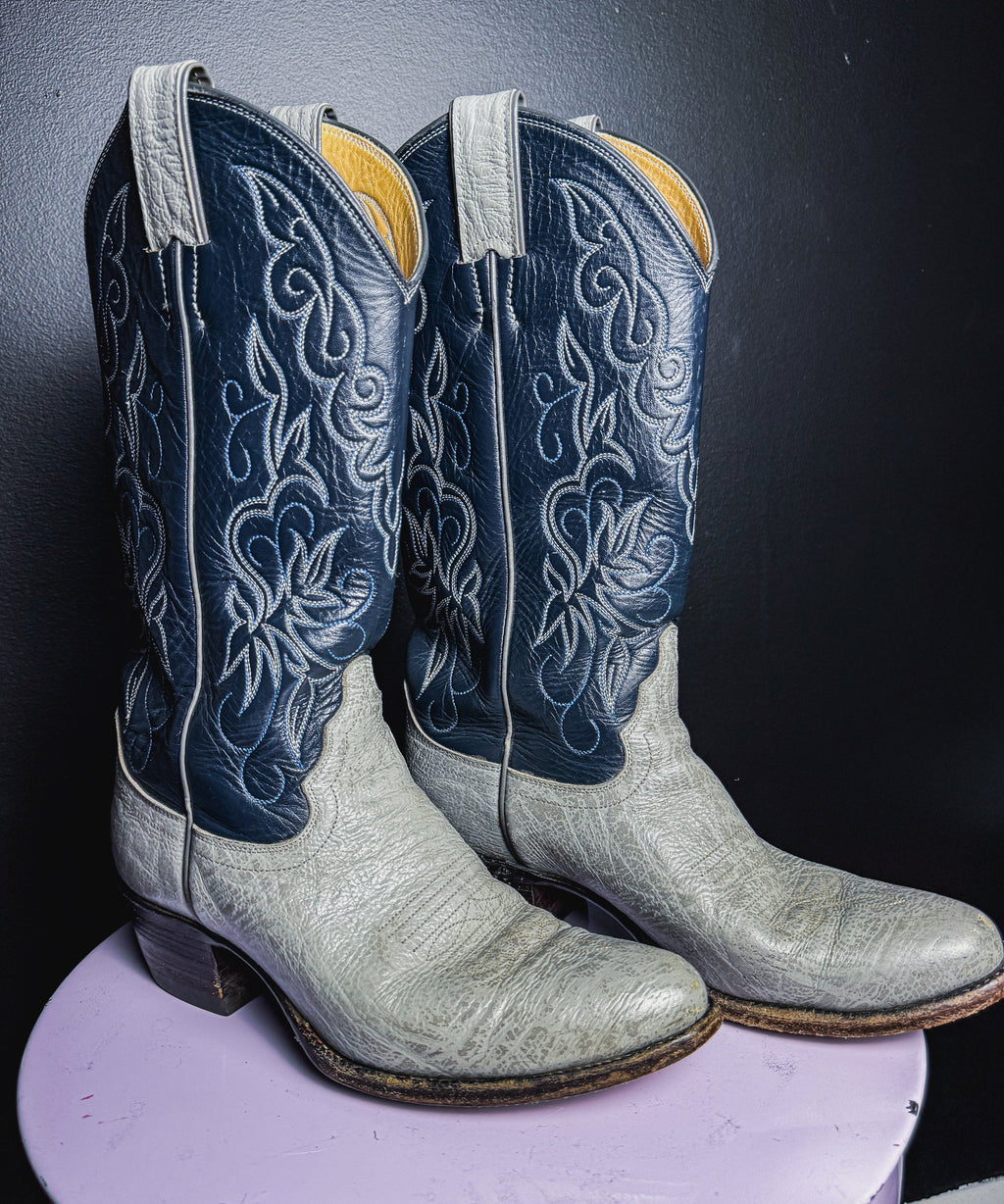 Botas Justin grises y azules de 1983