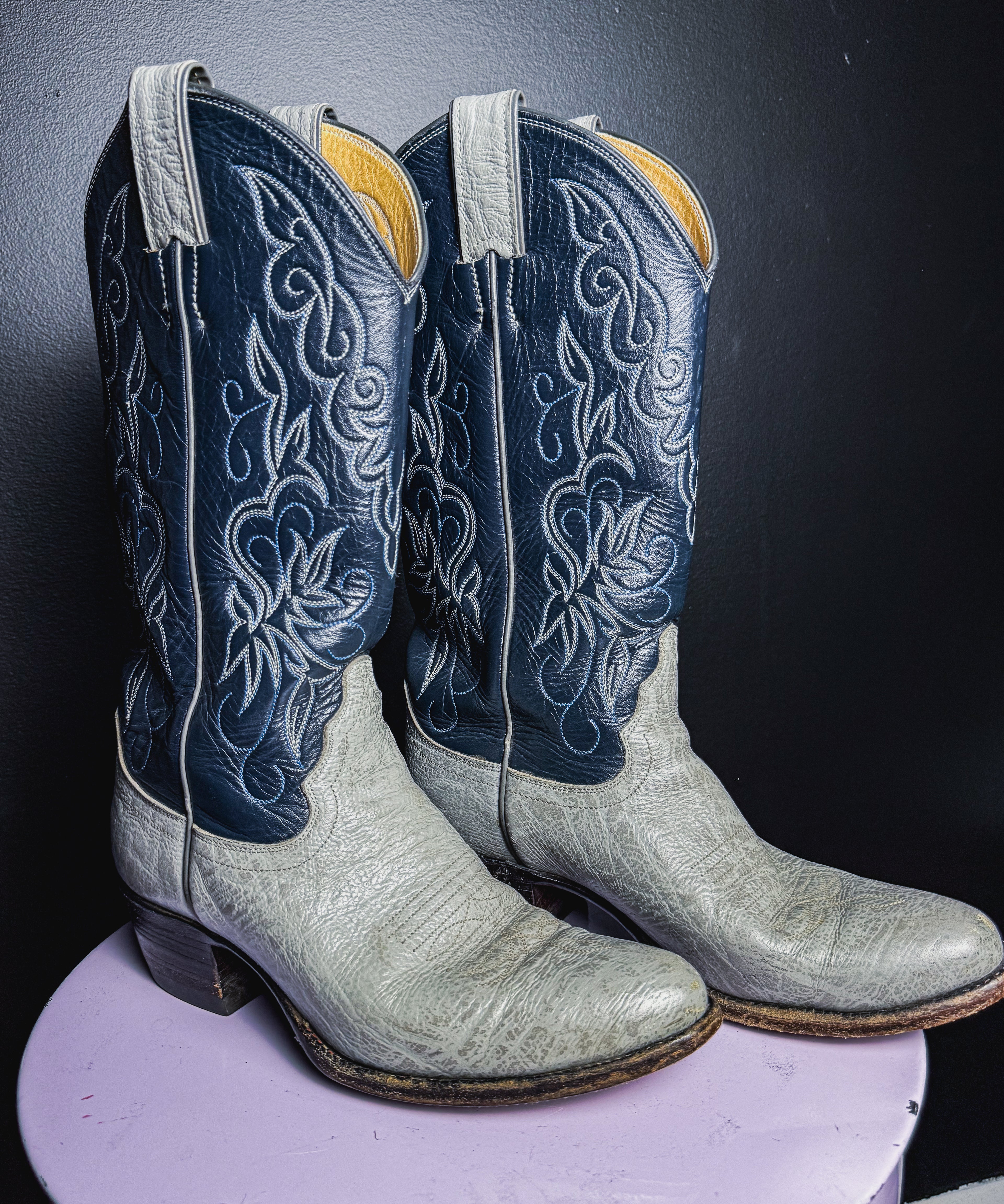 Botas Justin grises y azules de 1983
