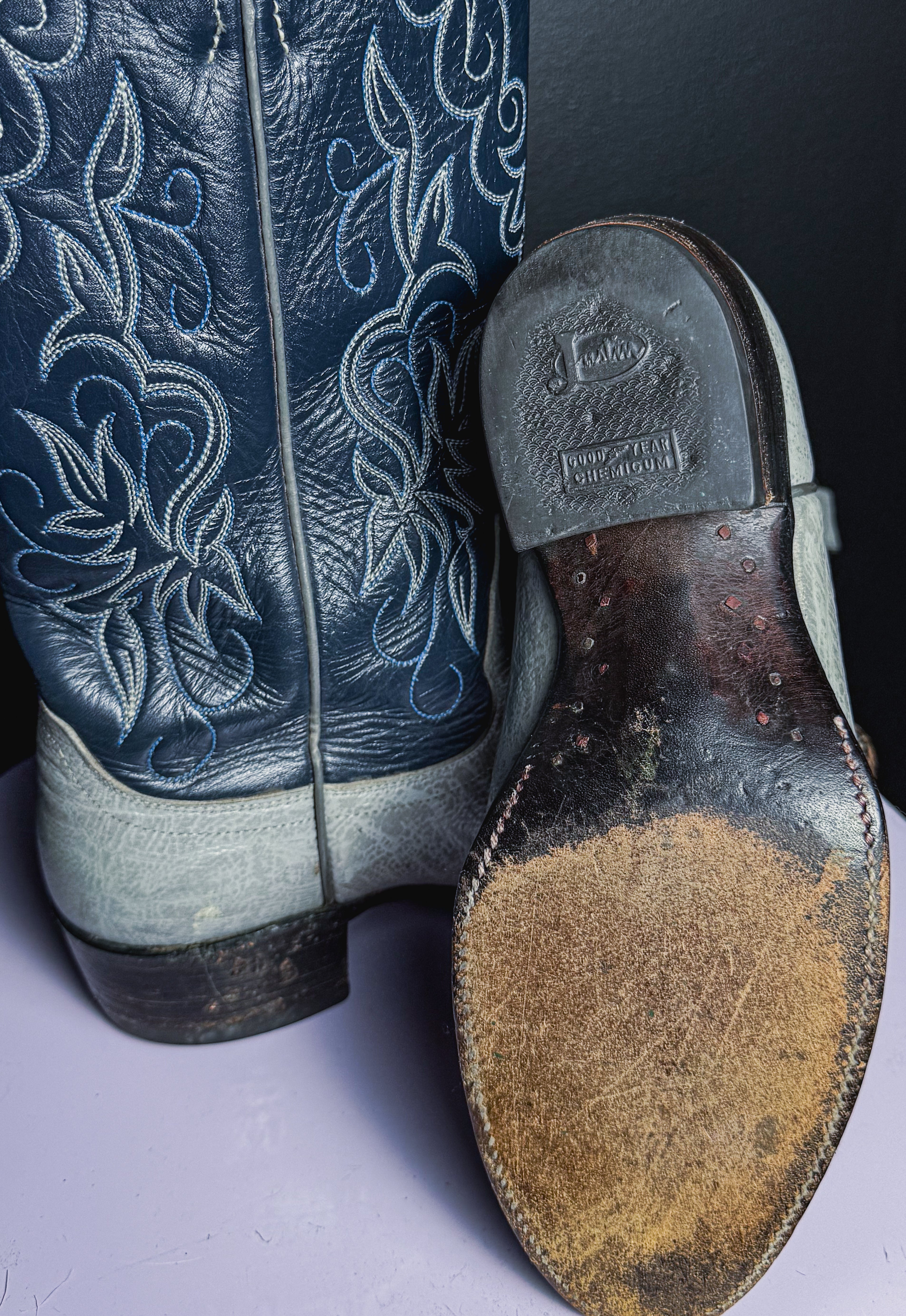 Botas Justin grises y azules de 1983