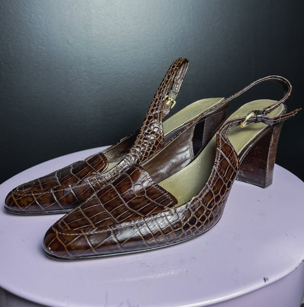 Anne Klein Alligator Slingback Kitten Heels
