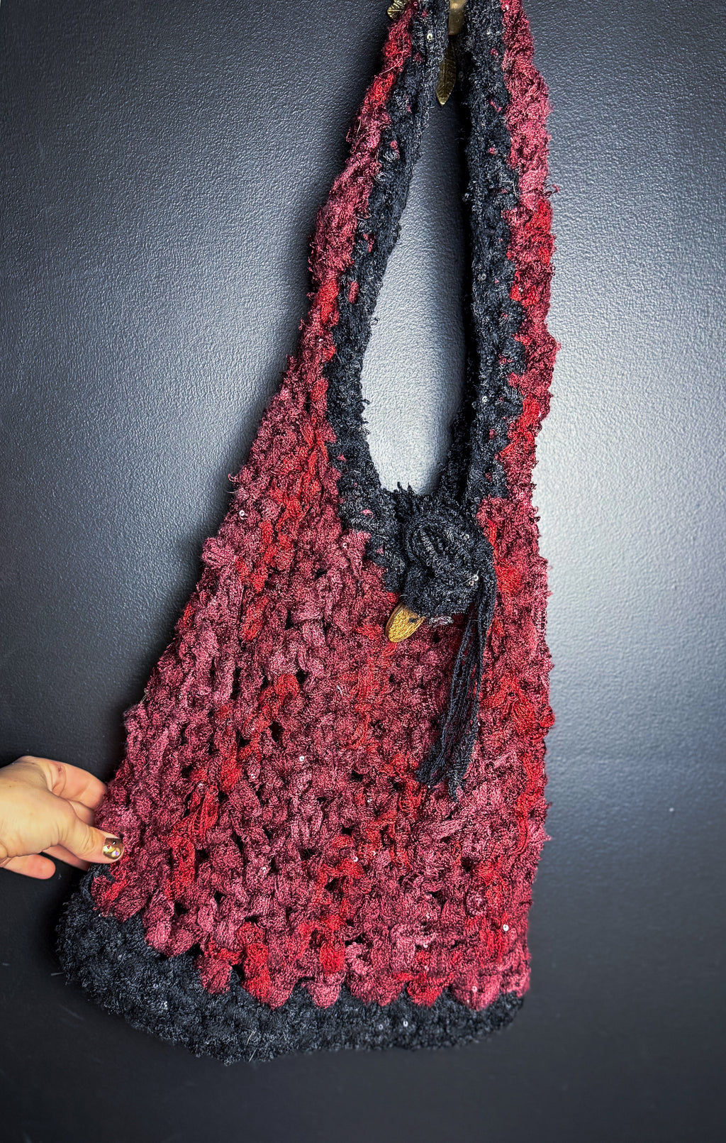 Red&Black Crochet Hobo Bag