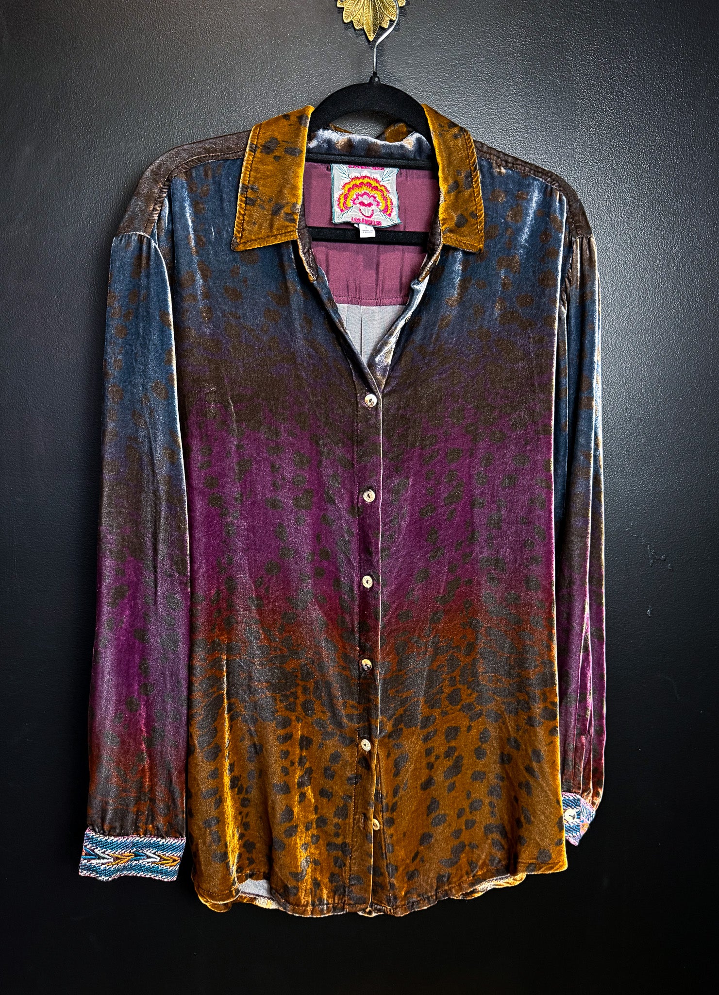 Johnny Was Multicolor Velvet Button Up