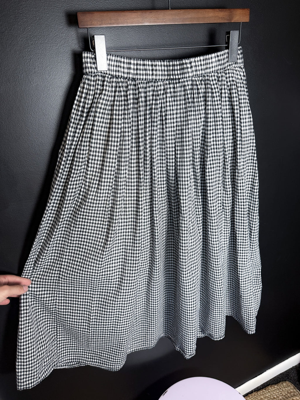 B&W Gingham Midi Skirt